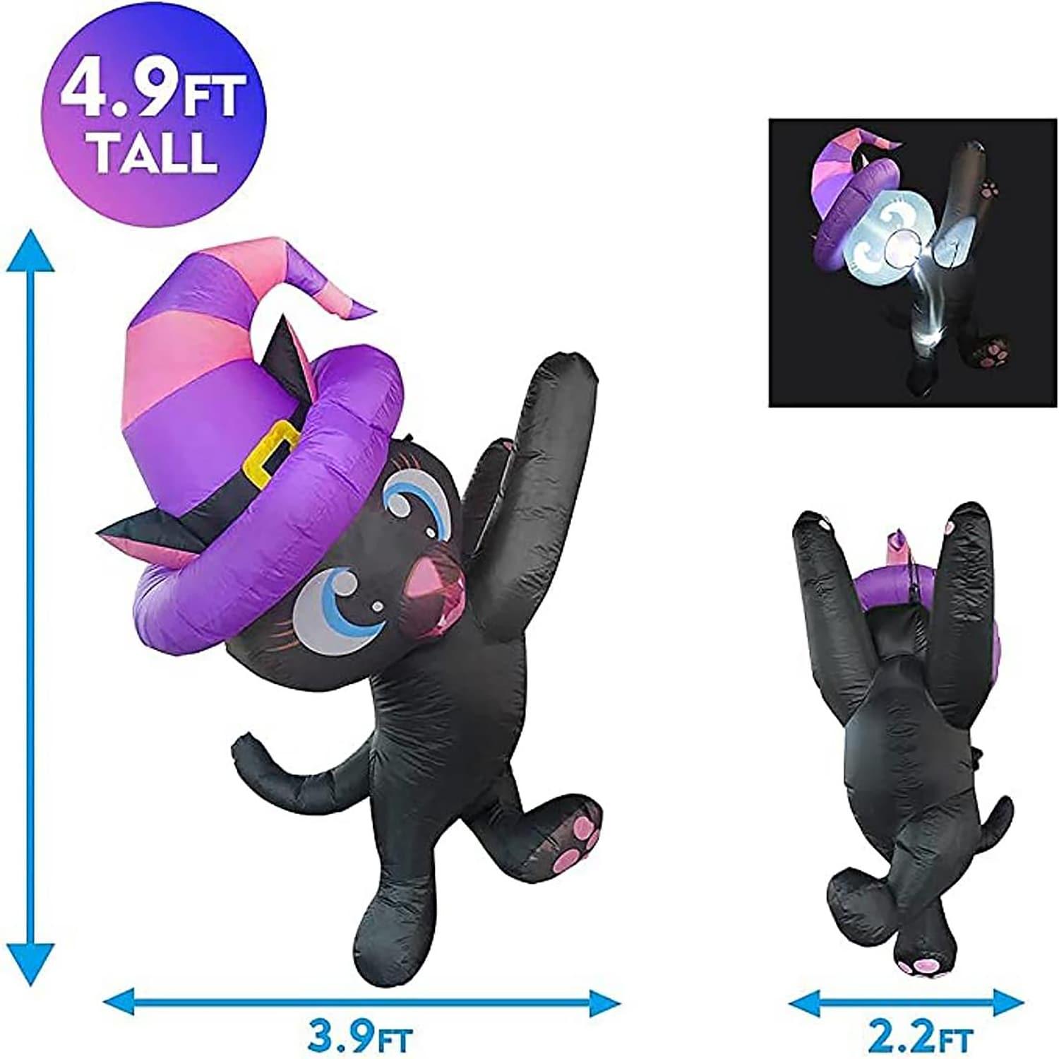 GOOSH Halloween Inflatable 4.9 FT Hanging Black Cat Blow Up Hanging Halloween Decorations with LED Lights