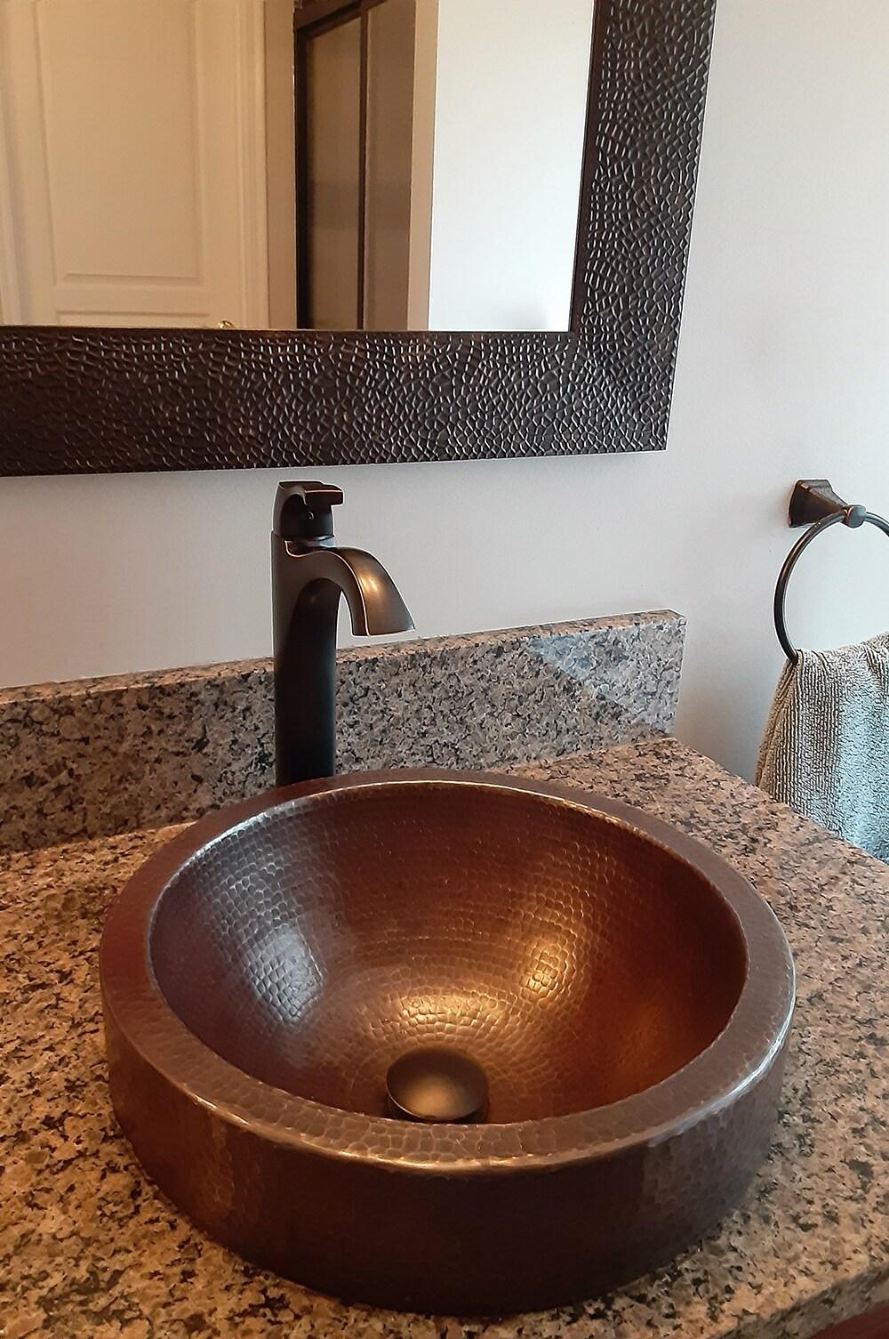 15" Small Round Skirted Vessel Hammered Copper Sink