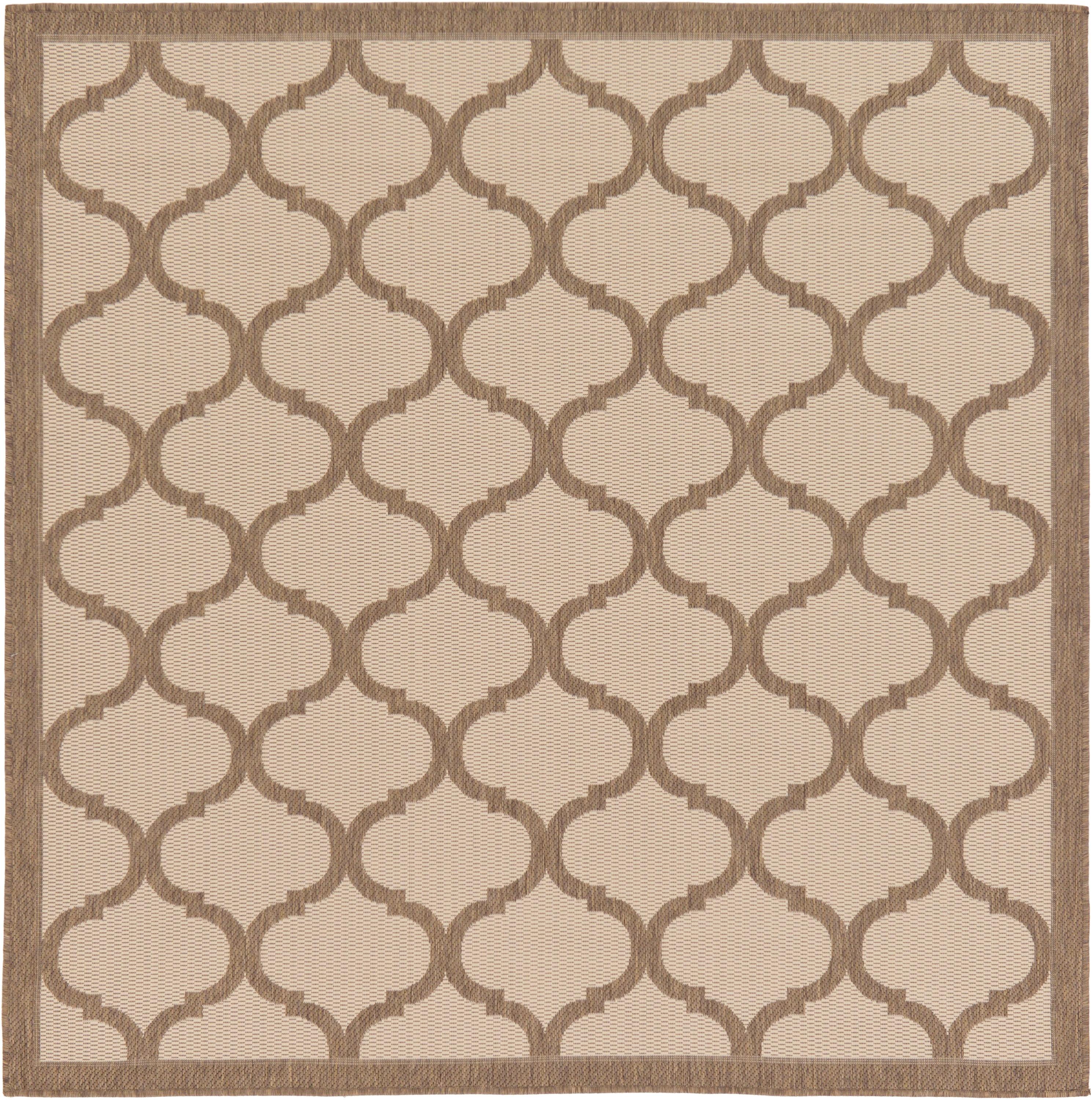 Unique Loom 6' 1 x 6' 1 Square Beige and Brown Outdoor Trellis Moroccan Area Rug