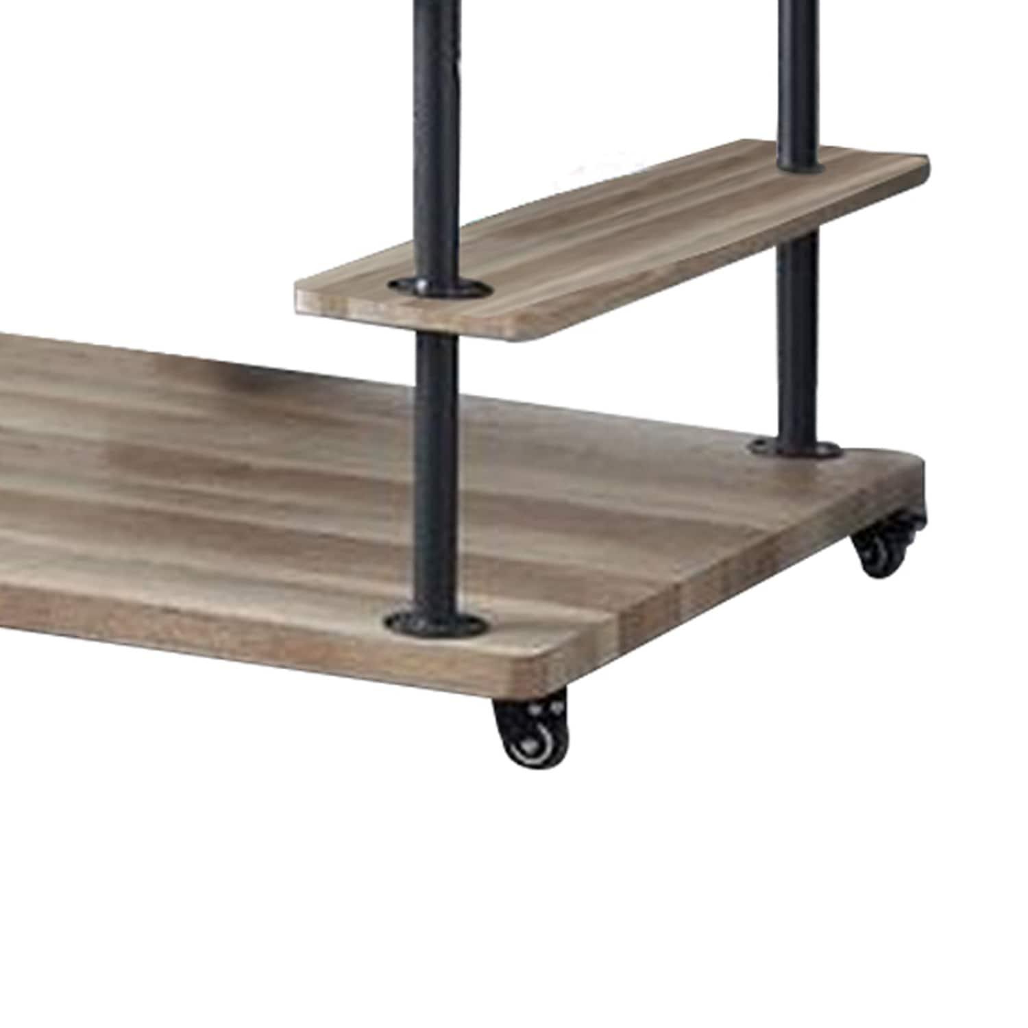 Benjara Hanger Rack with Pipe Design Tubular Frame and Casters, Brown