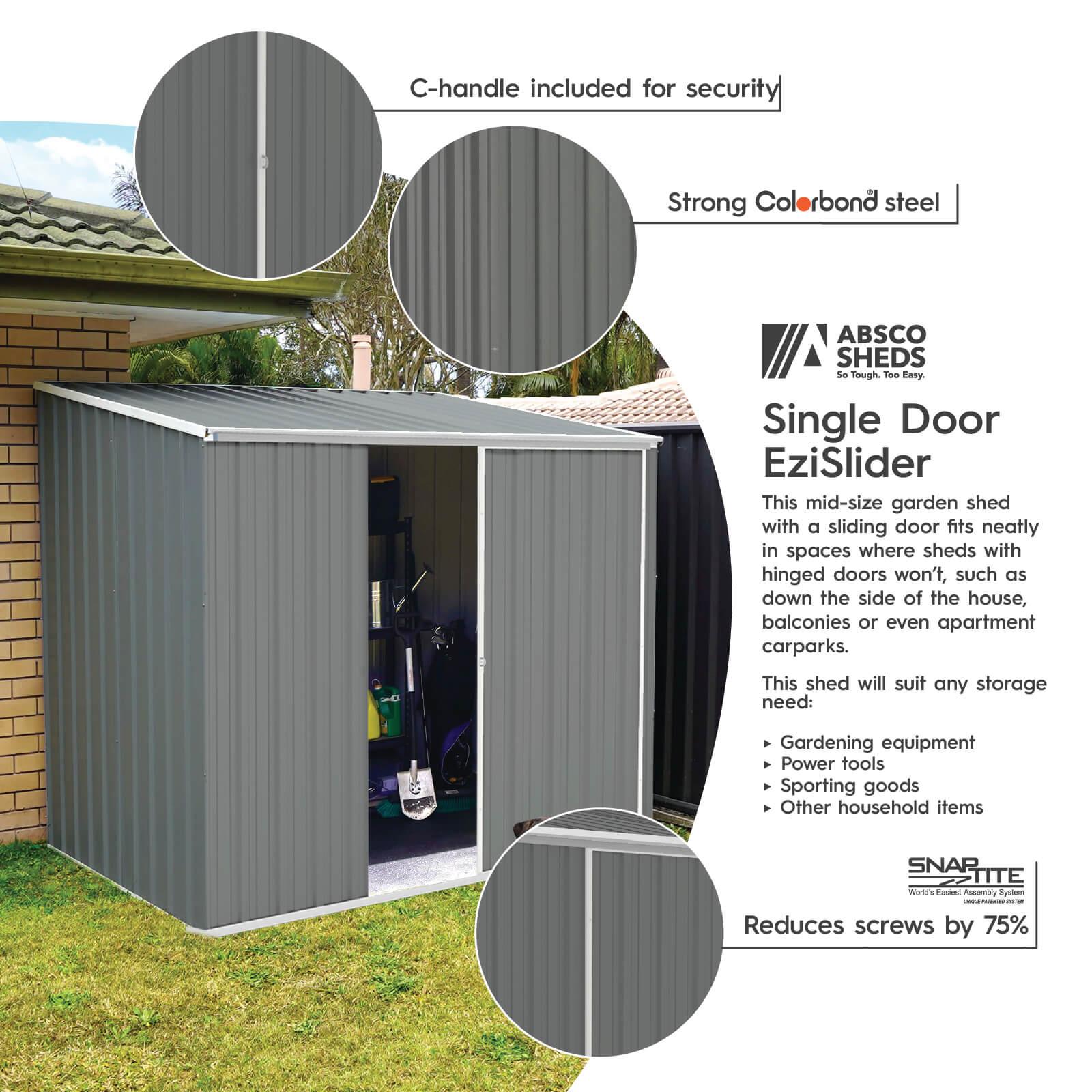 Absco Absco EZI Slider 5 ft. W x 7 ft. D Galvanized Steel Storage Shed