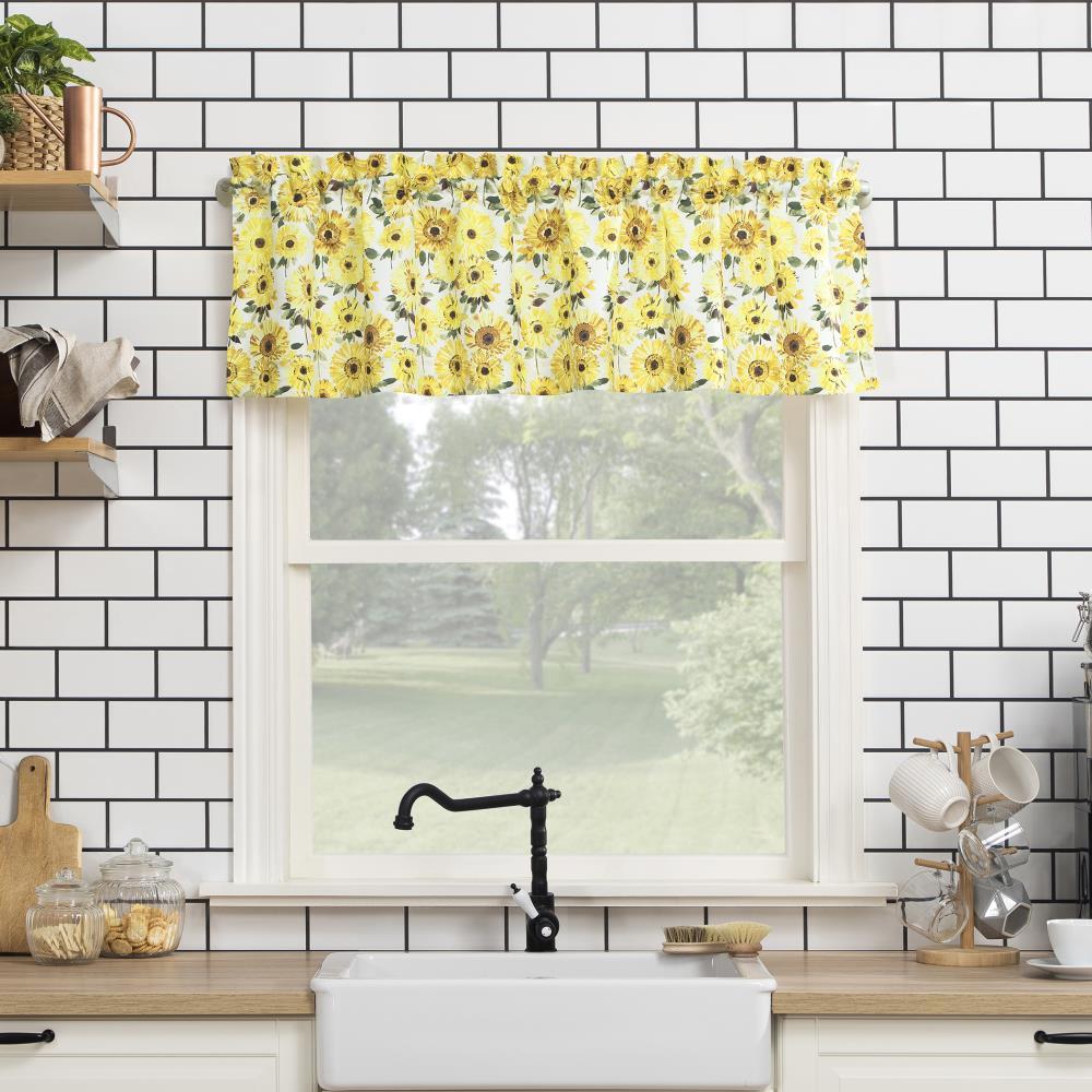 24"x54" Sunflower Print Semi Sheer Rod Pocket Kitchen Curtain Valance and Tiers Set Yellow - No. 918