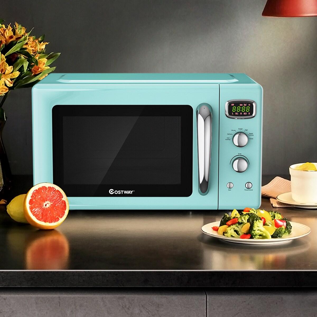 Costway 0.9Cu.ft. Retro Countertop Compact Microwave Oven 900W 8 Cooking Settings Green