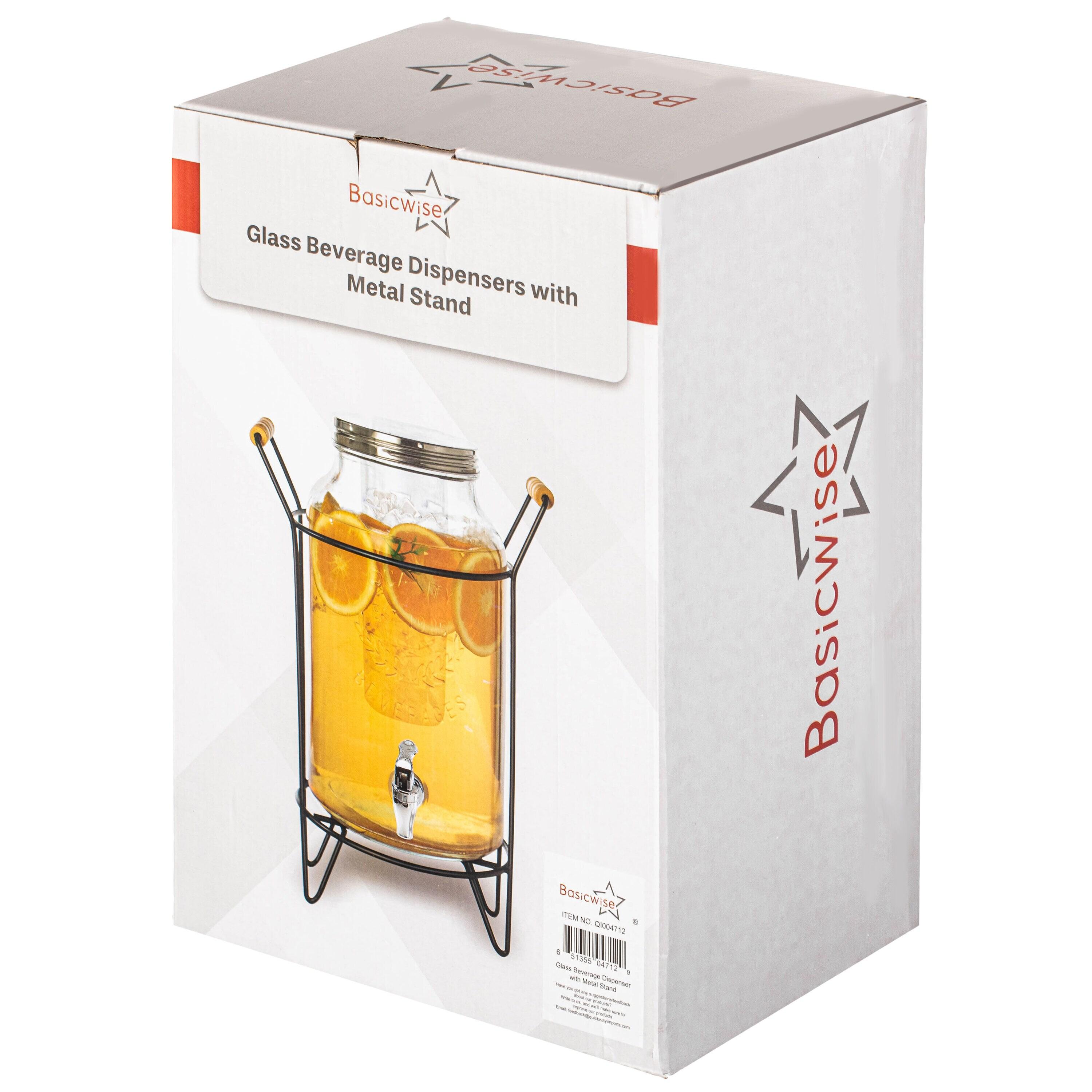 Basicwise Basicwise 1.6-gallon Glass Drink Dispenser With Stainless Steel Spigot – Water And Juice Container, Lemonade Stand, Beverage Dispenser For Parties, Weddings, Birthdays, And Family Business Meetings