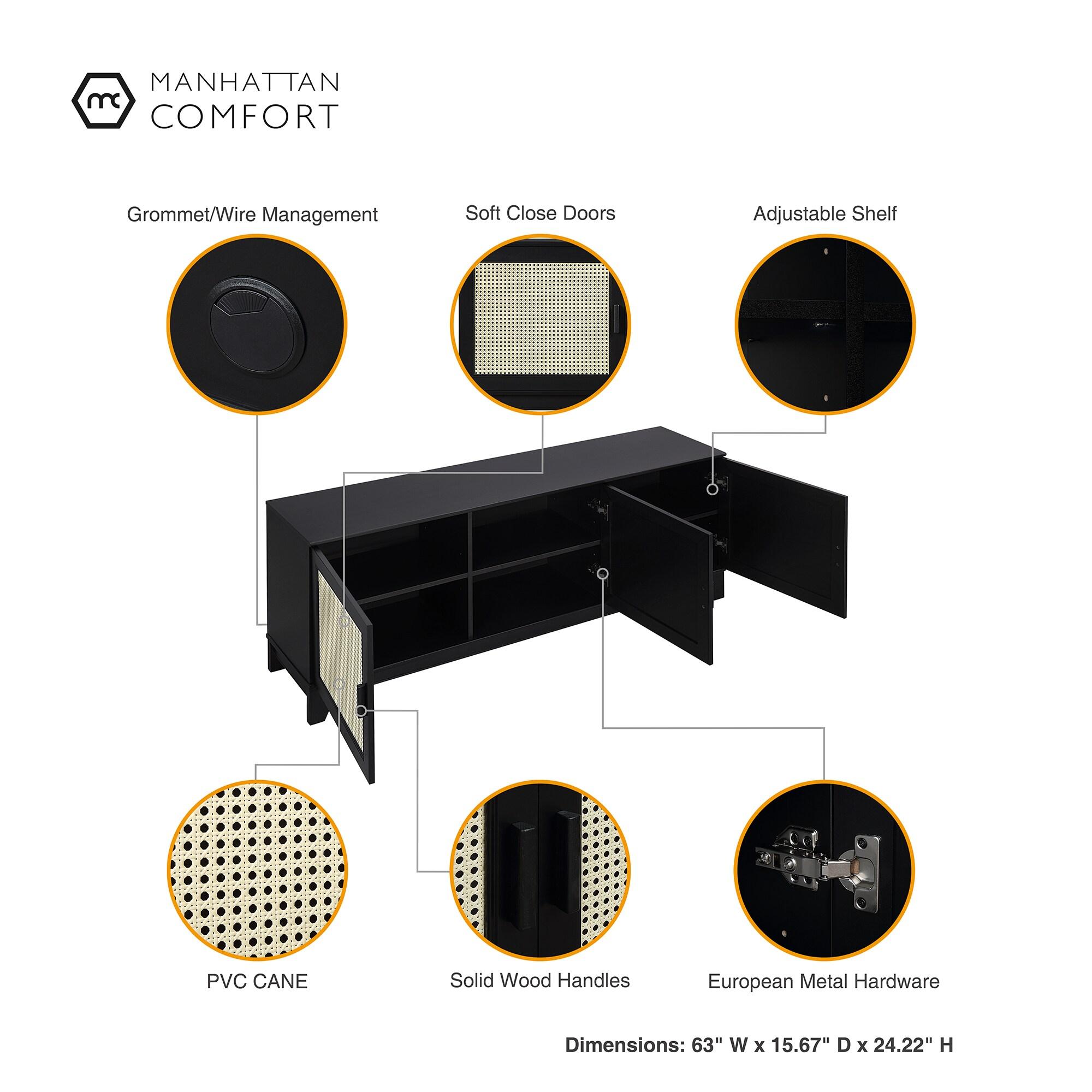 Sheridan Modern 6 Shelf Cane TV Stand for TVs up to 55" Black - Manhattan Comfort