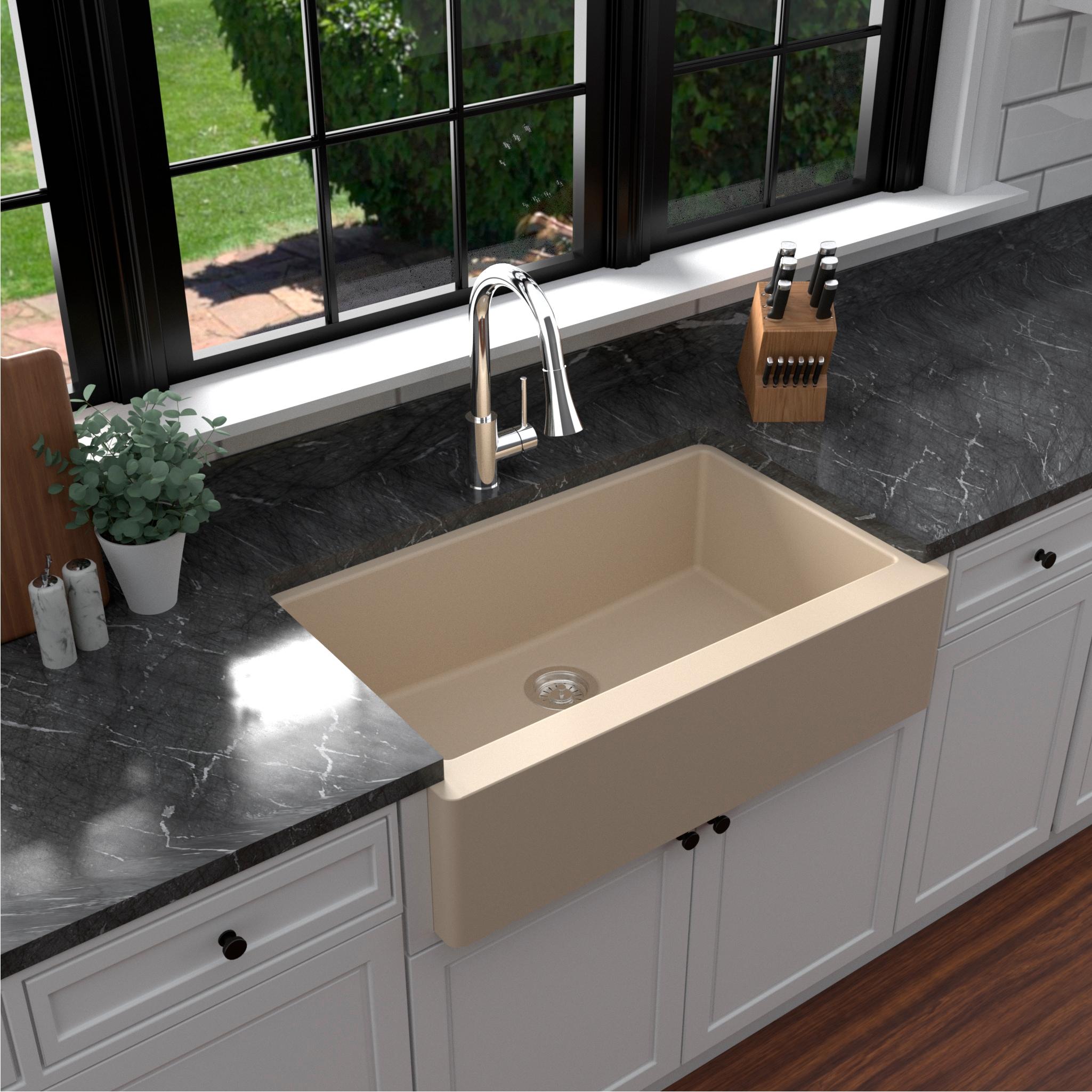 Karran Farmhouse/Apron-Front Quartz Composite 34'' X 21-1/4'' Single Bowl Kitchen Sink