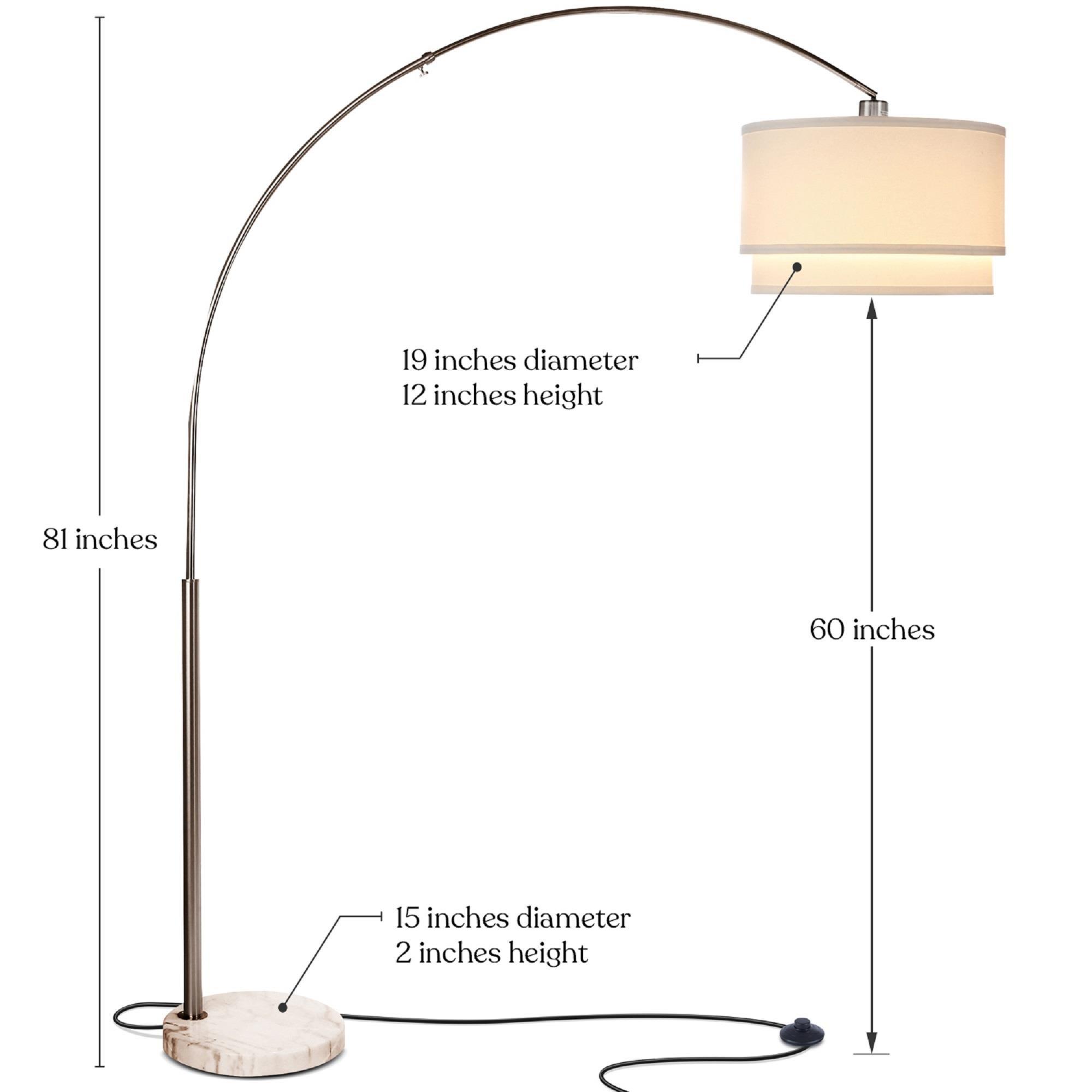 Mason 81 in. Modern Adjustable LED Arched Standing Floor Lamp with Fabric Drum Shade and Weighted Marble Base