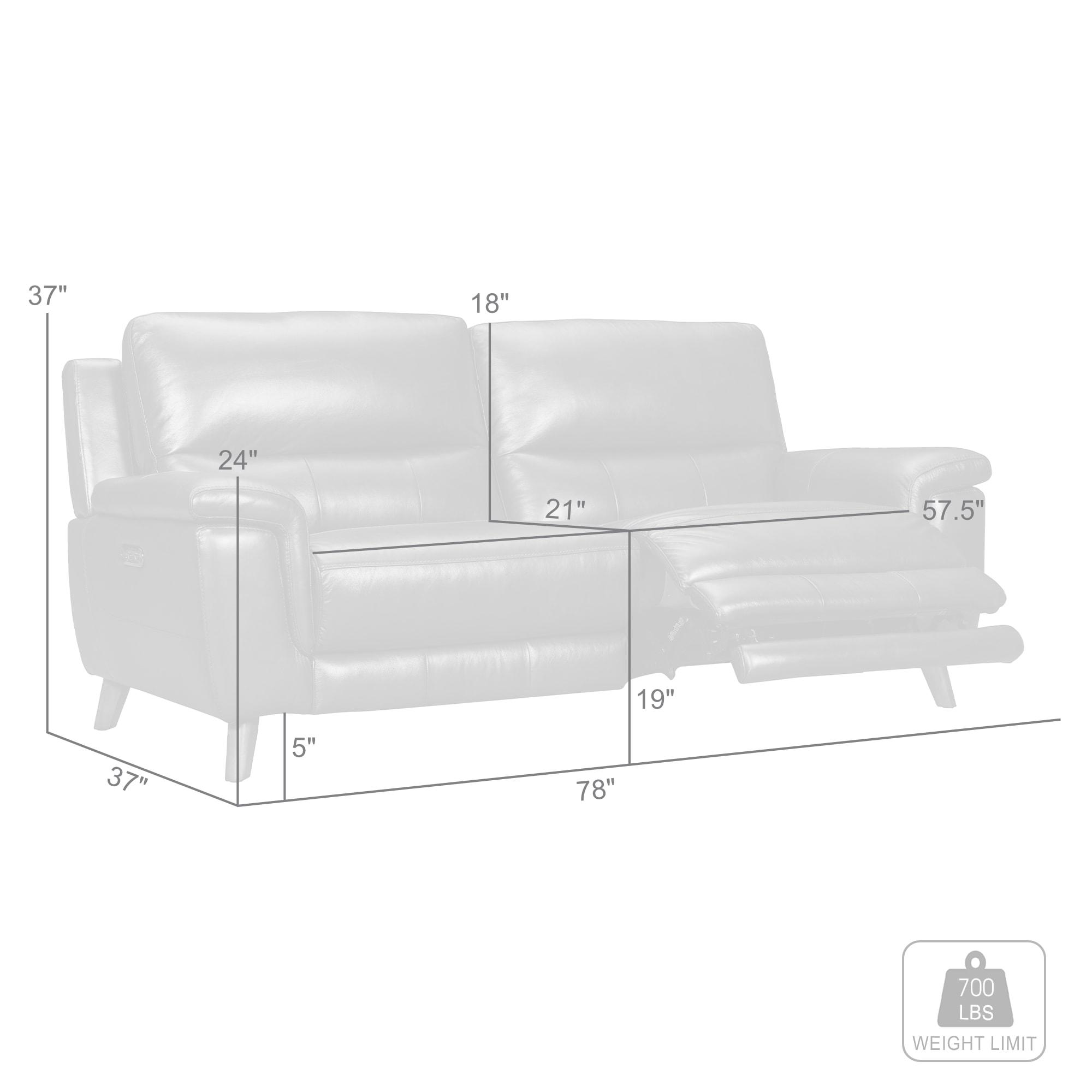 Lizette Top Grain Leather Dove Grey Power Recliner Sofa with USB
