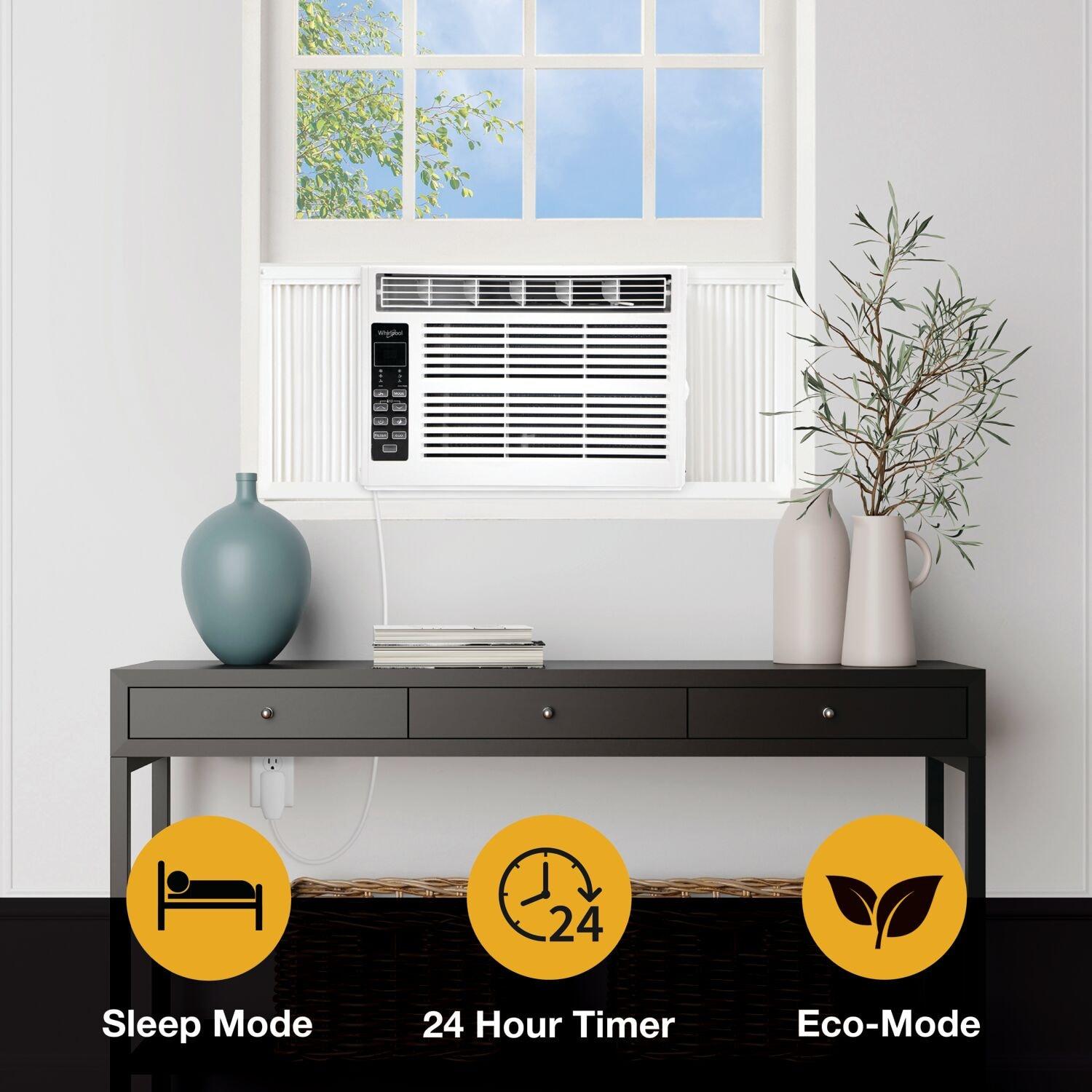 Whirlpool 6000 BTU 115V Window Mounted Air Conditioner and Dehumidifier: 3 Speeds, 8-Way Air Control, 200-500 sq. ft.