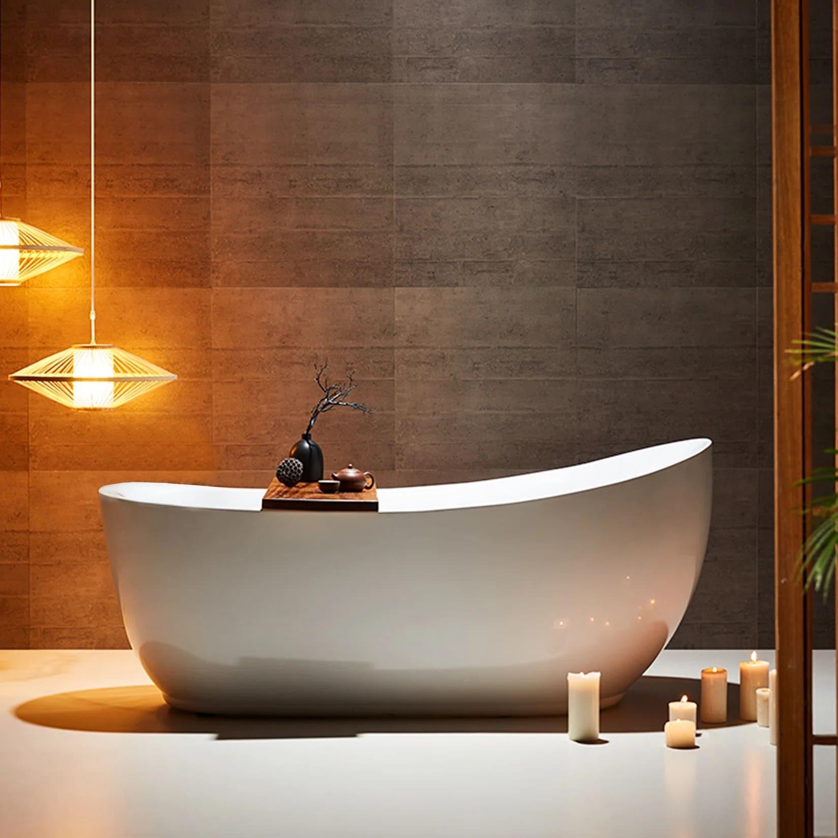 Vanity Art 71" x 34" Acrylic Freestanding Bathtub Contemporary Soaking Tub with Overflow and Pop-Up Drain, VA6512-L