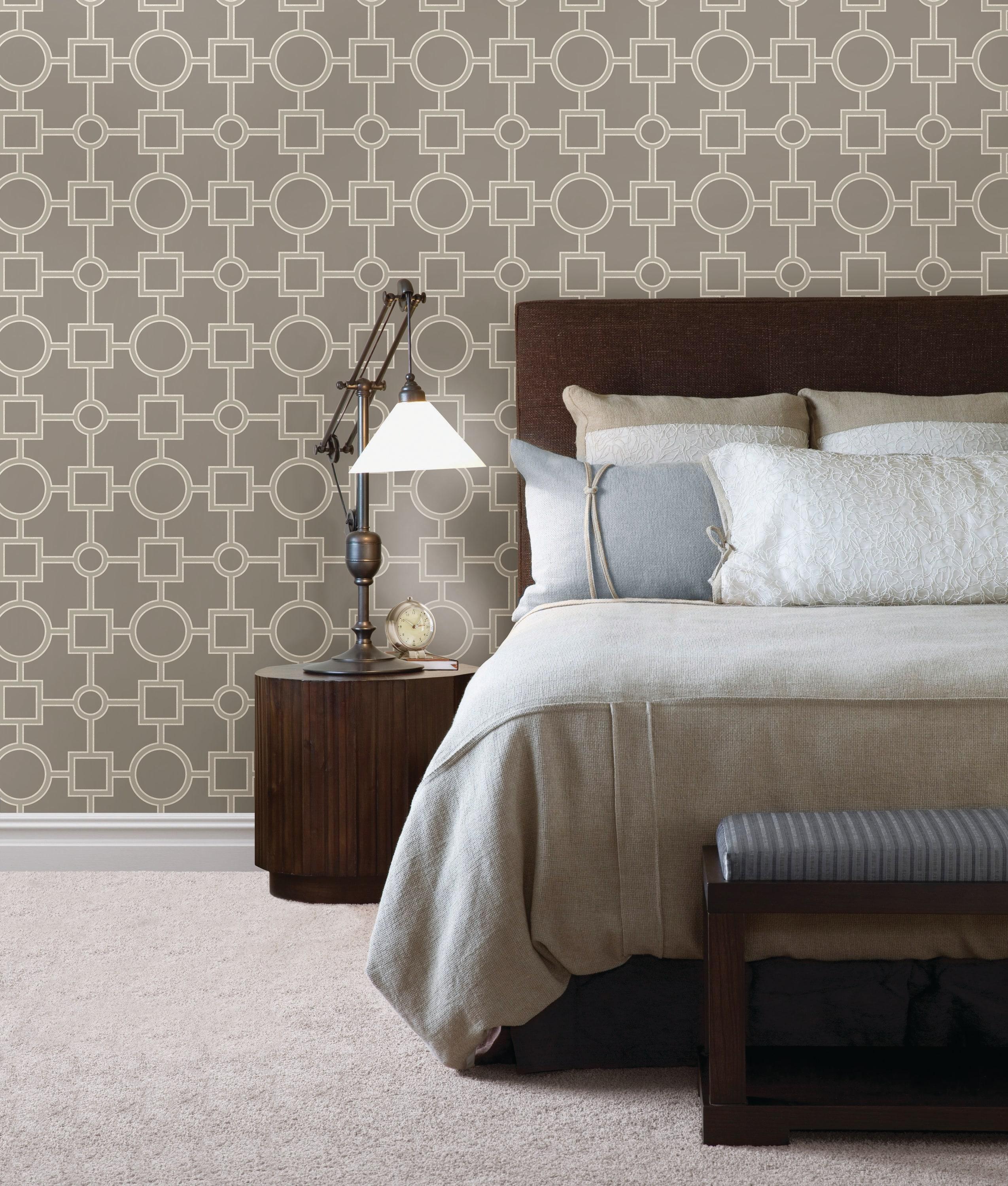 Taupe Geometric Pattern Removable Washable Wallpaper