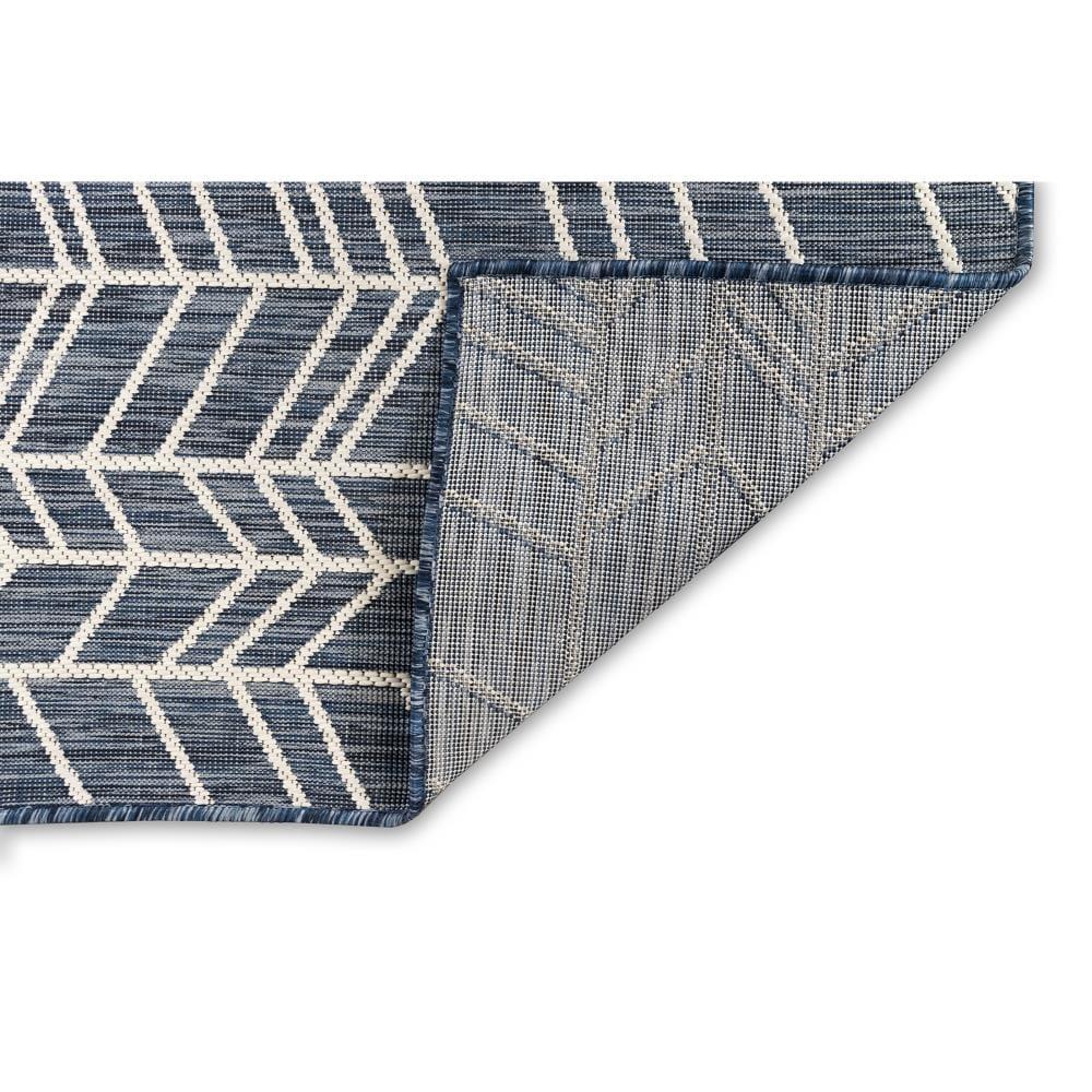 Navy Chevron Casual Lifestyle Indoor/Outdoor Runner Rug 23" x 90"