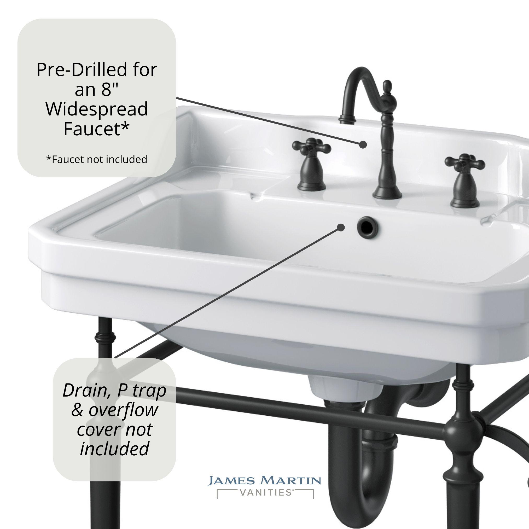 Wellington 24'' Matte Black Porcelain Console Sink with Towel Rack