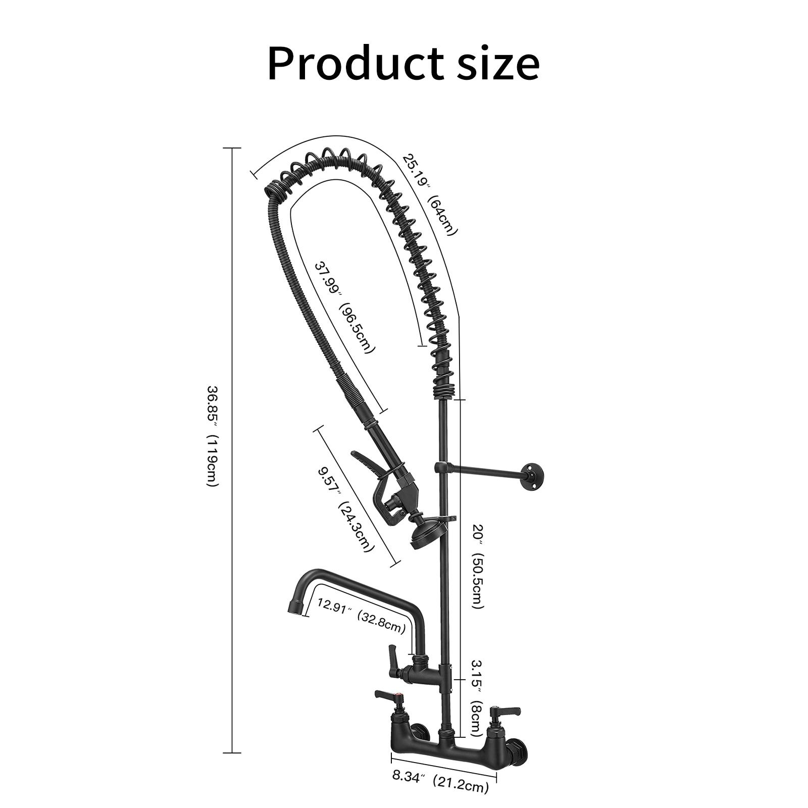 BWE Commercial Restaurant Pull Down 2-Handle Wall Mount Pre-Rinse Spray Utility Kitchen Faucet