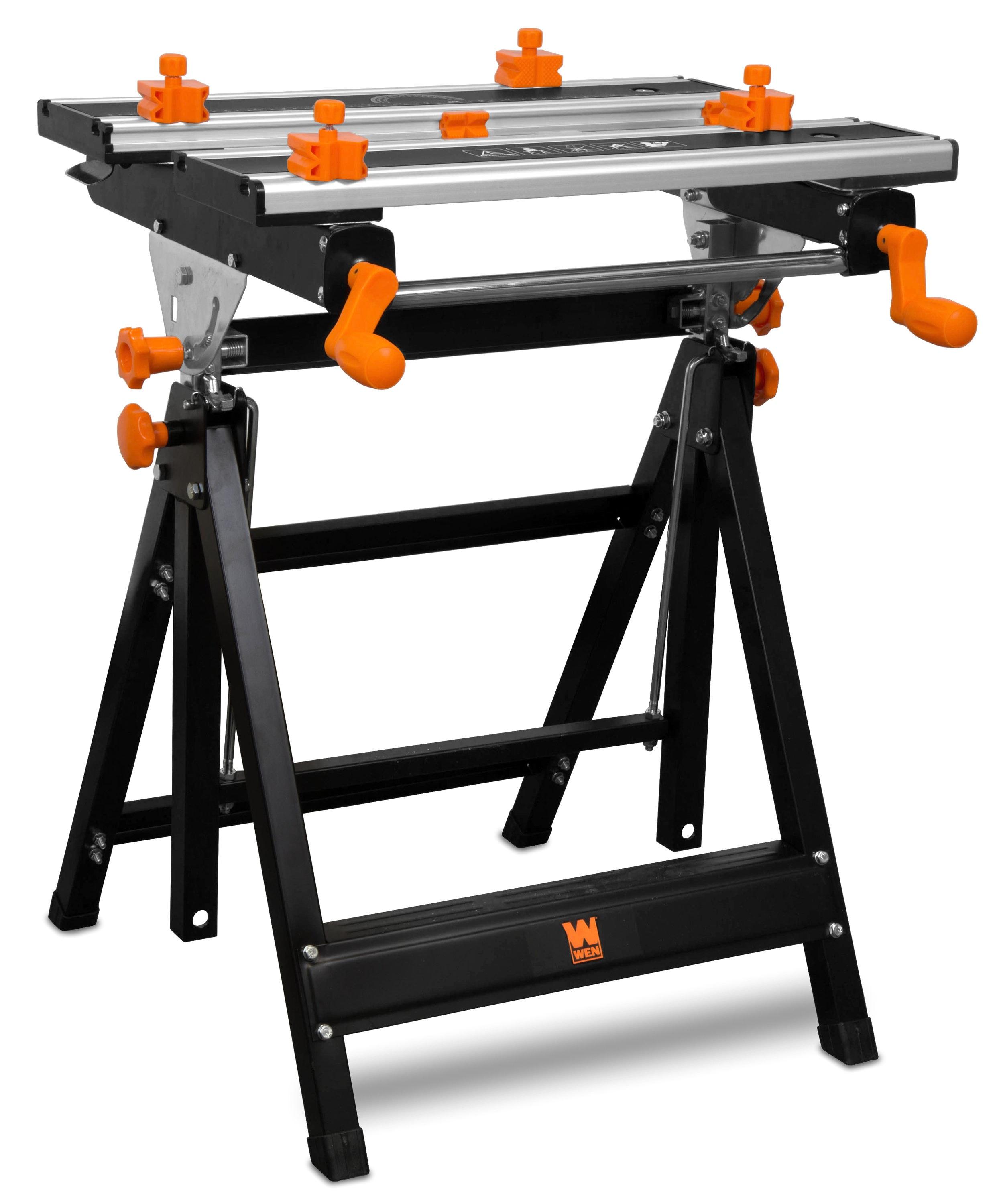 WEN 24-Inch Height Adjustable Tilting Steel Portable Work Bench and Vise with 8 Sliding Clamps