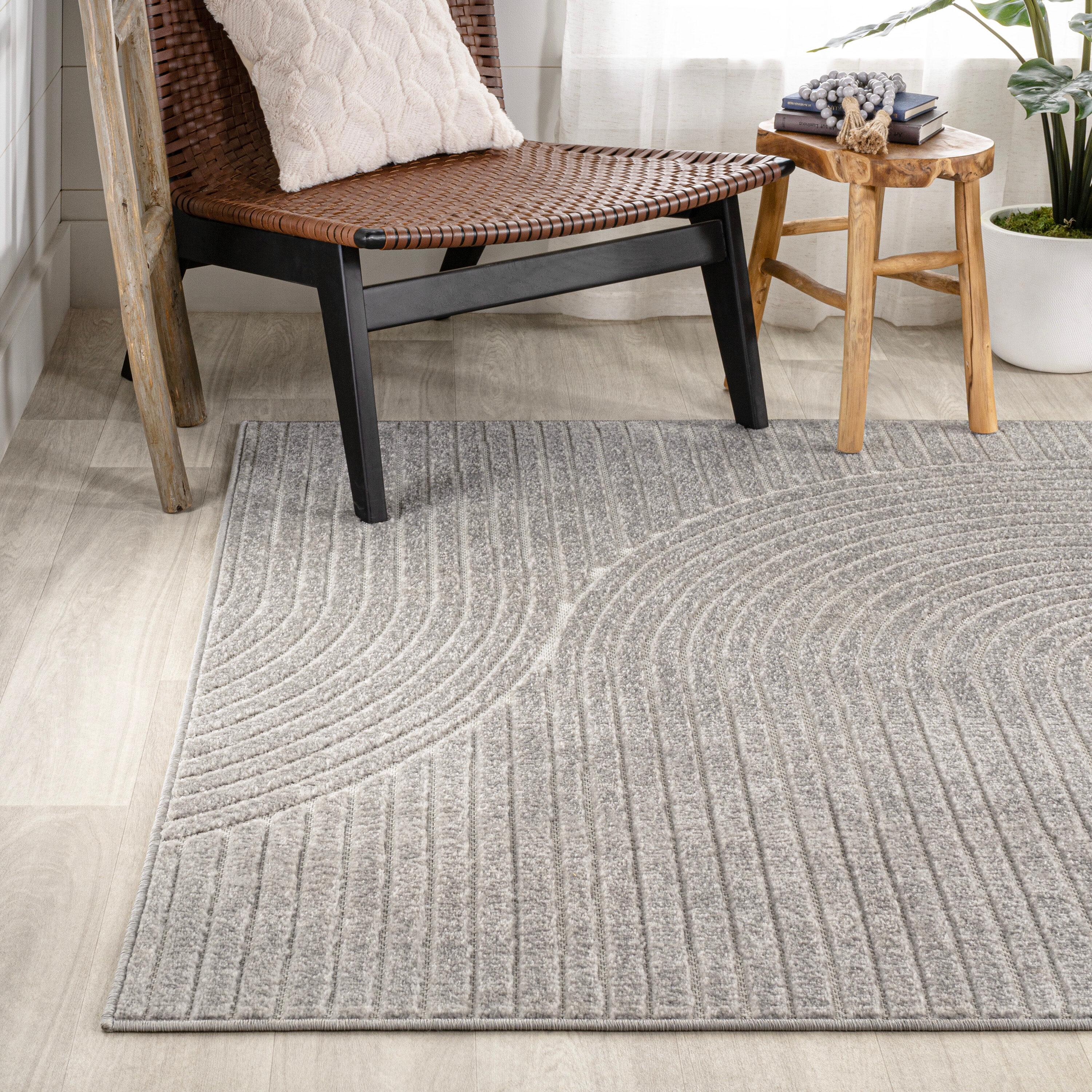 JONATHAN Y Skagen High-Low Minimalist Curve Geometric Gray/Ivory 5 ft. x 8 ft. Indoor/Outdoor Area Rug