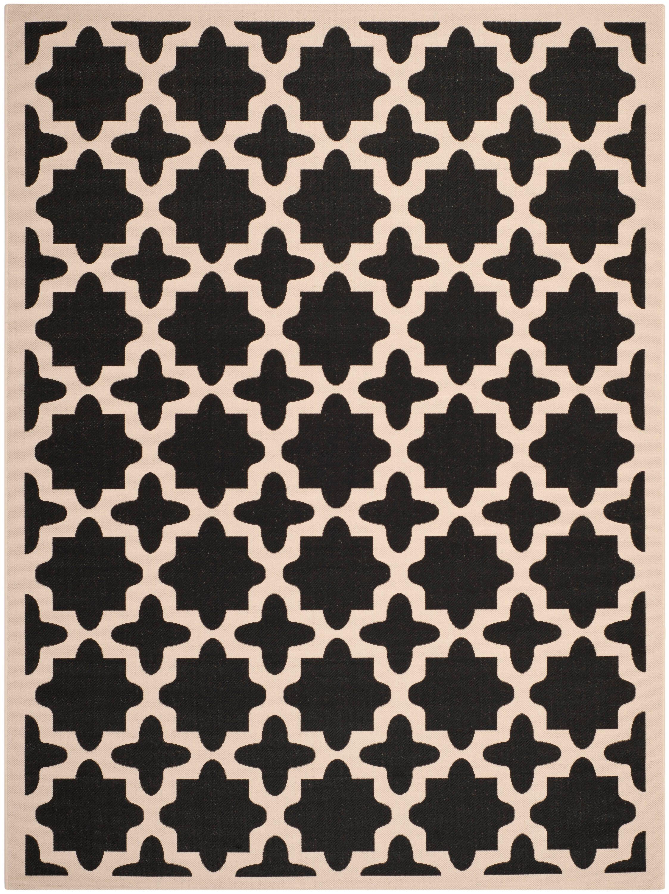 SAFAVIEH Courtyard Amanda Geometric Indoor/Outdoor Area Rug, Black/Beige, 9' x 12'