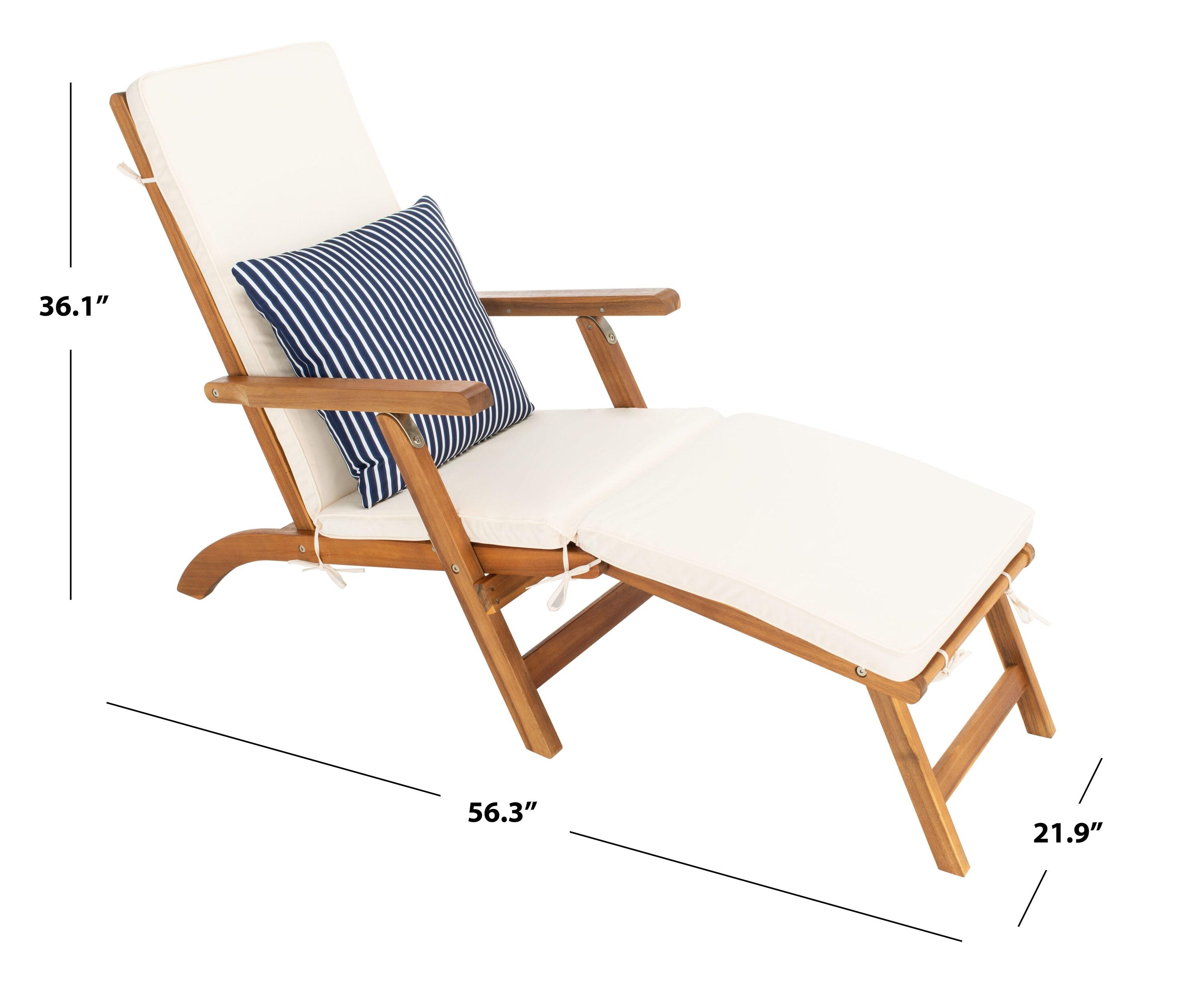 Palmdale Lounge Chair - Outdoor - PAT7015 - Natural/Beige + Blue Stripped Pillow -Safavieh