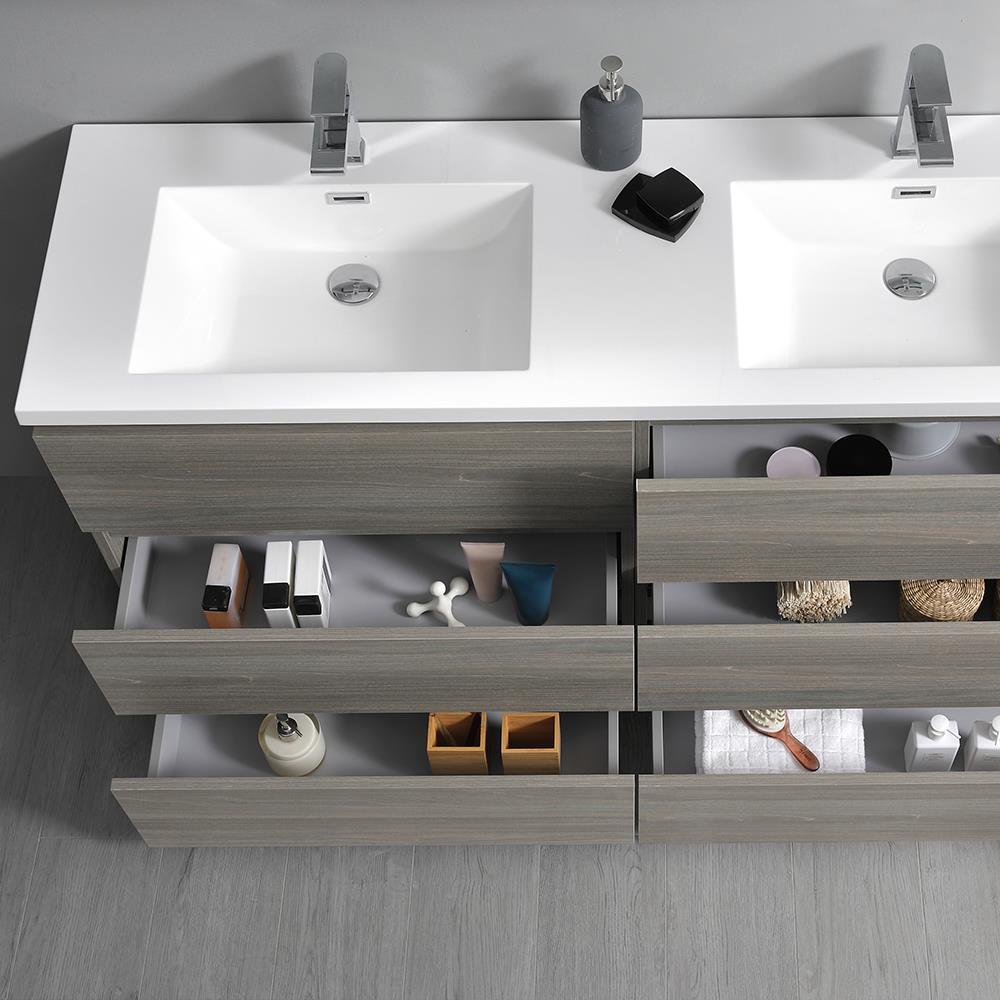 Fresca Lazzaro 72" Modern Wood Bathroom Vanity with Medicine Cabinet in Gray