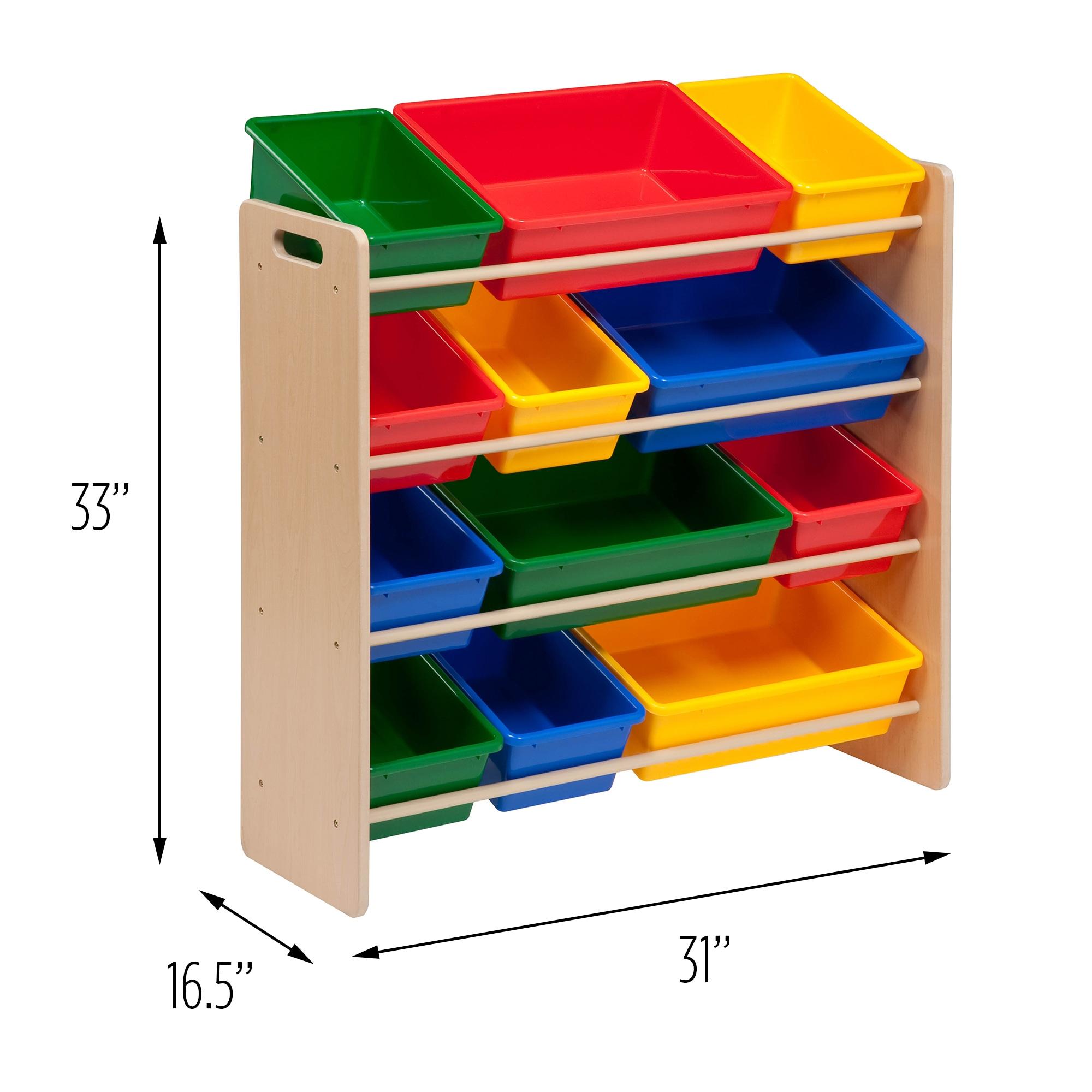 Honey-Can-Do  MDF Kids Toy Storage Organizer with 12 Plastic Bins, Natural/Primary Colors