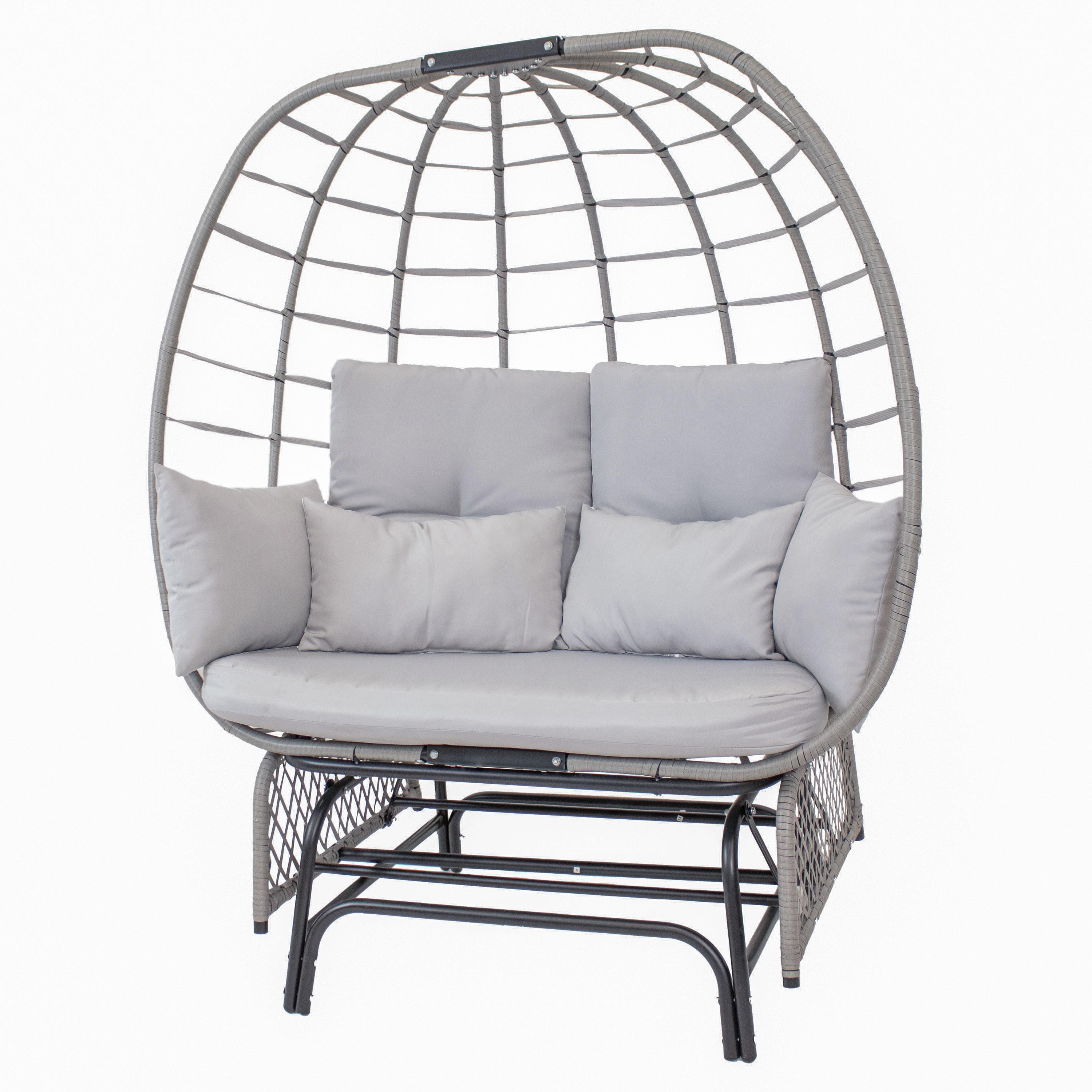 Sunnydaze Outdoor Polyrattan Double Egg Chair Glider with Cushions and Pillows - Gray