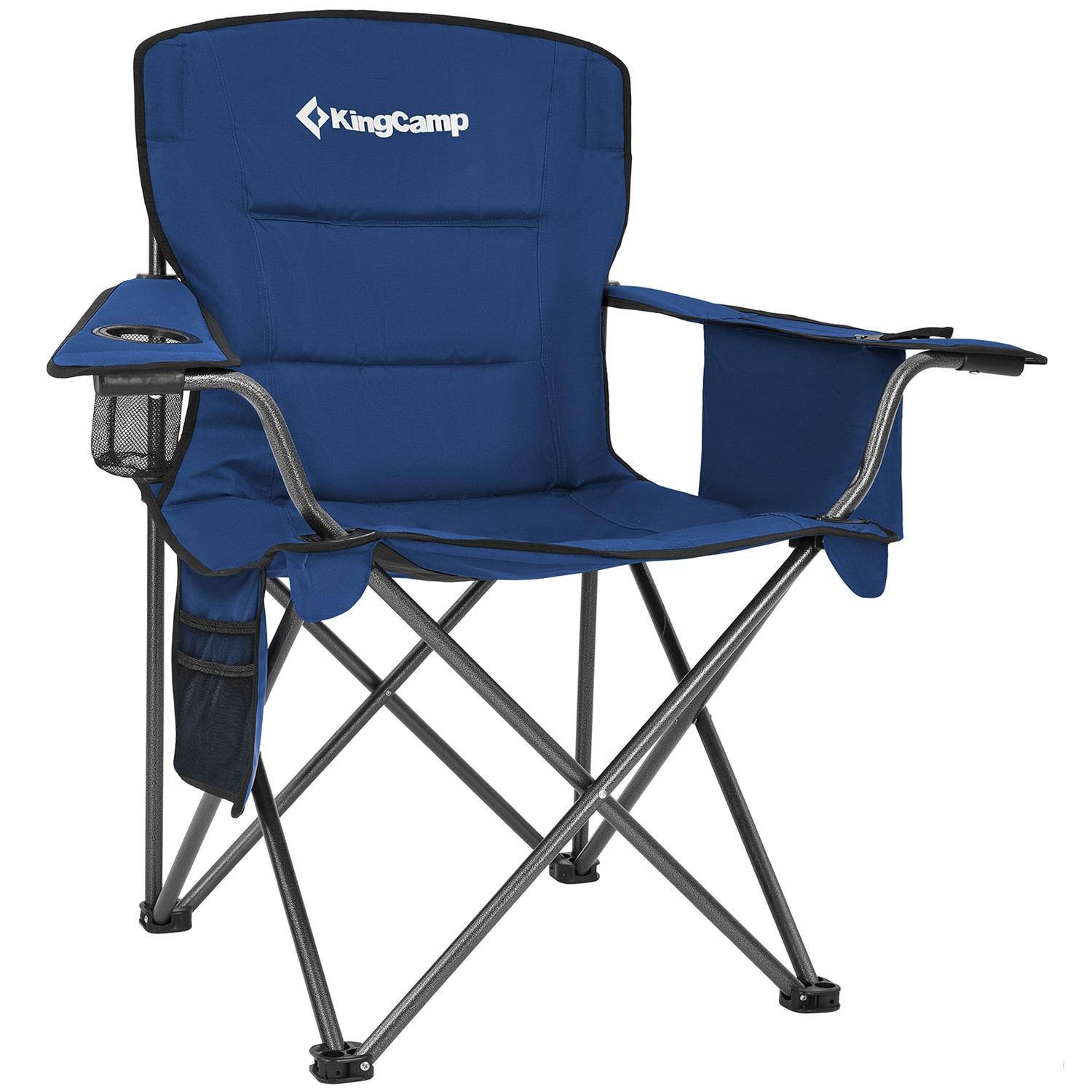 KingCamp Padded Folding Lounge Chairs with Built In Cupholder, Insulated Cooler Sleeve, and Side Storage Pocket for Indoor and Outdoors, 2 Packs, Blue