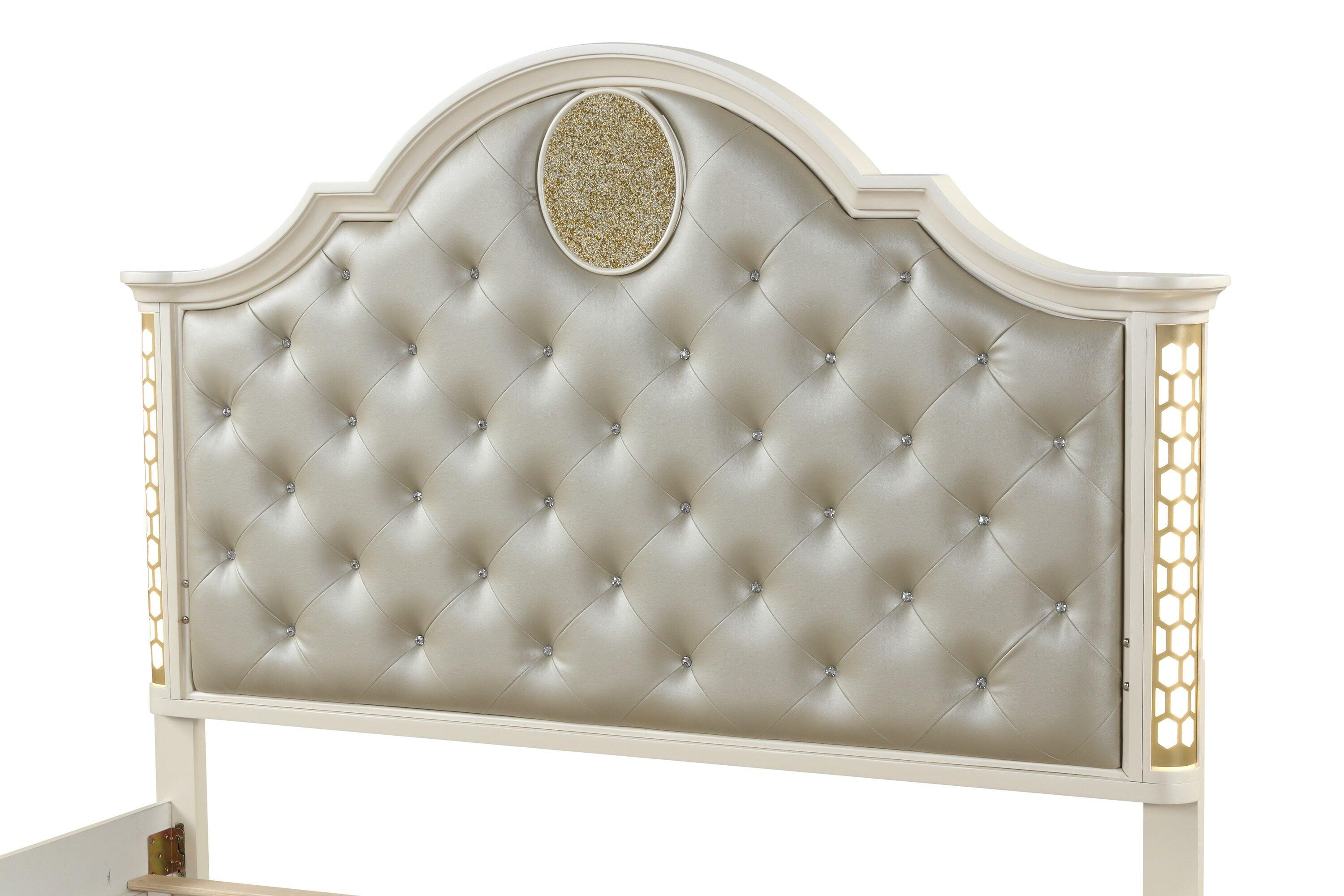 Jasmine Queen 5-N Pc Unique LED Bedroom Set made with Wood in Beige
