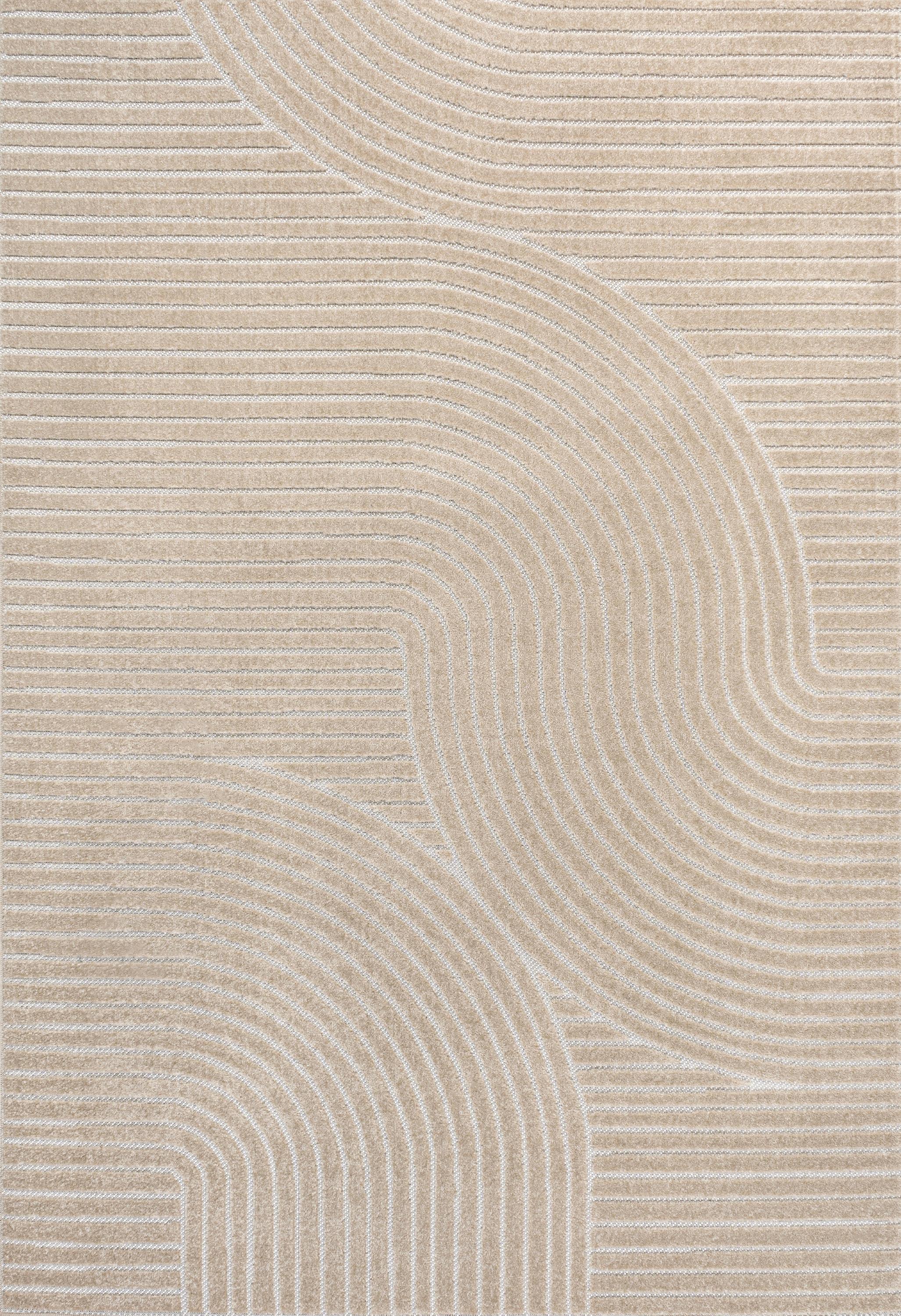 JONATHAN Y Hallie High-Low Minimalist Curve Geometric Beige/Cream 5 ft. x 8 ft. Indoor/Outdoor Area Rug