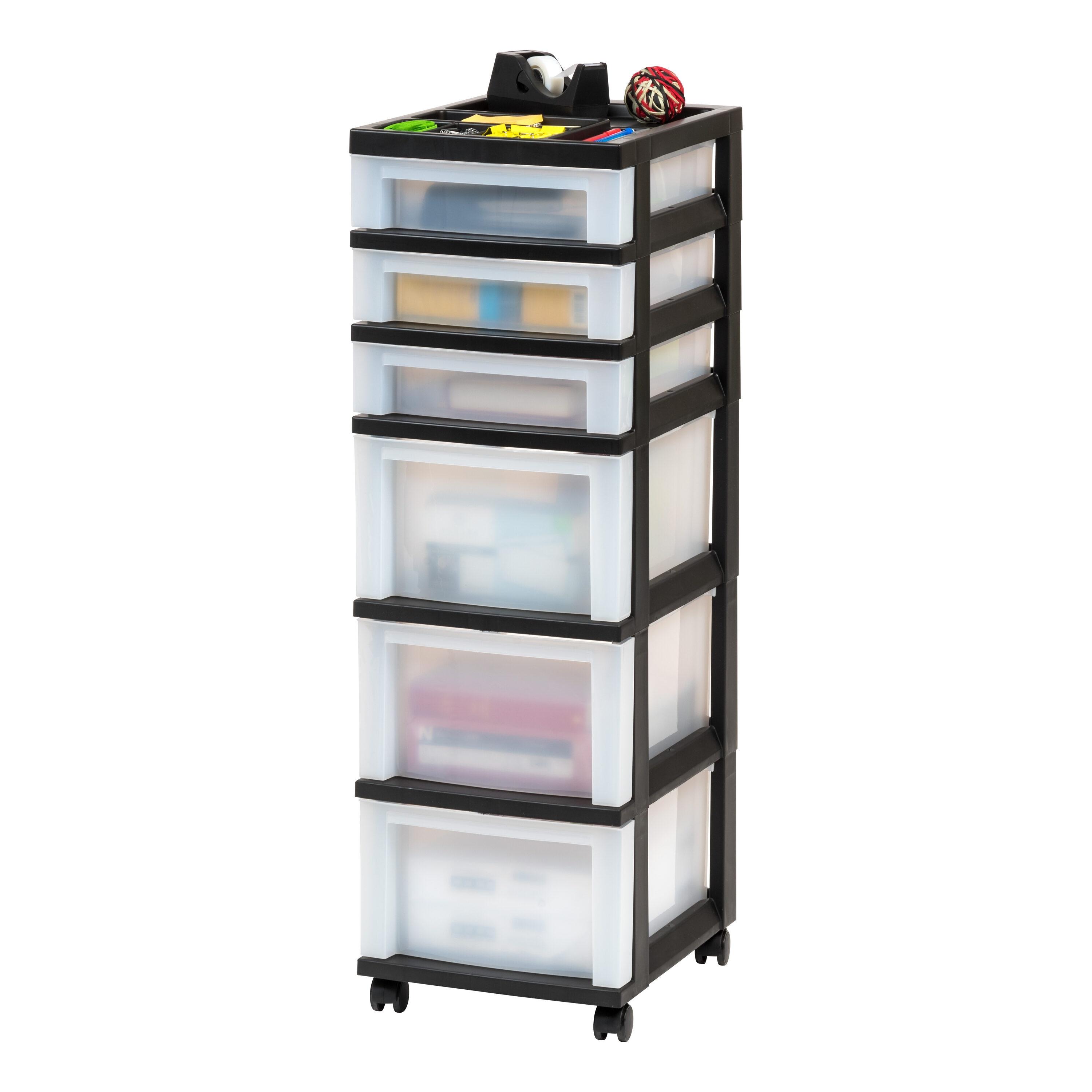 IRIS USA 6-Drawer Plastic Storage Cart with Organizer Top and Wheels, Clear/Black