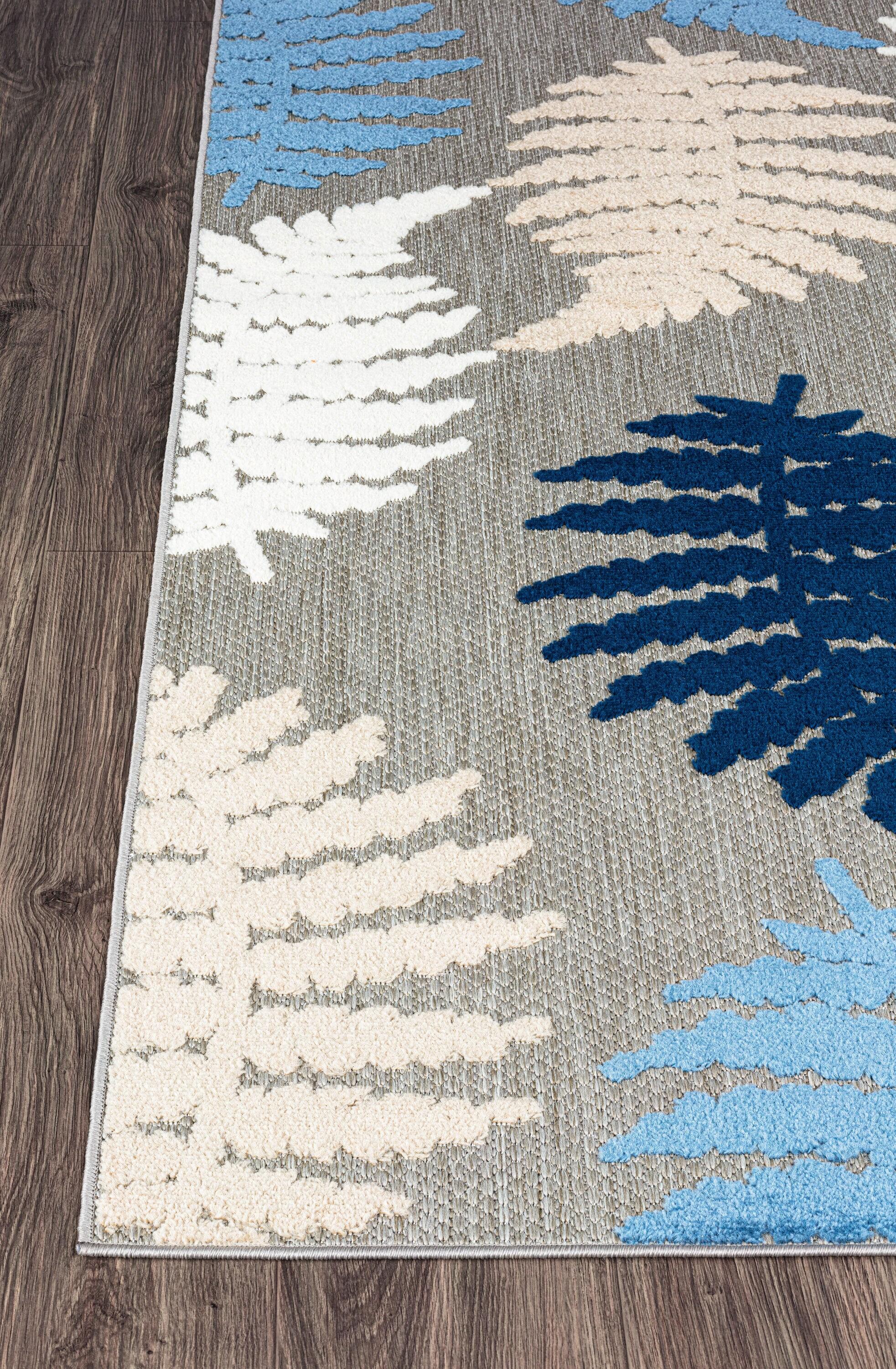 World Rug Gallery Seville Floral Leaves Indoor/Outdoor Area Rug - Blue 7'10" x 10'