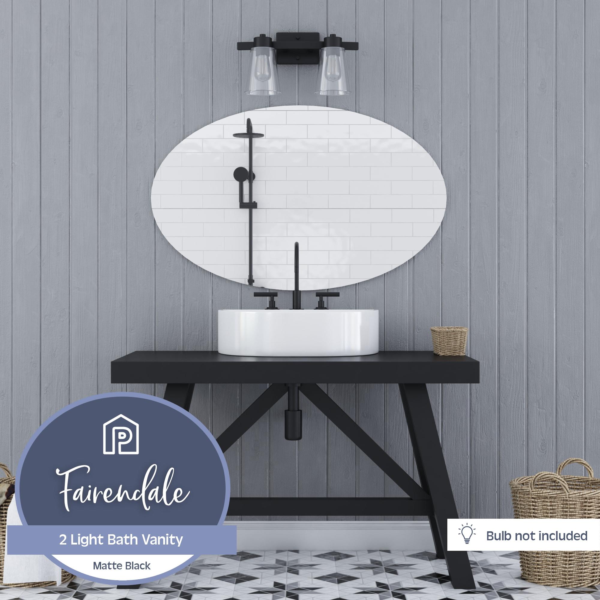 Prominence Home Fairendale 2-Light Matte Black Bathroom Vanity Light with Clear Glass Shade