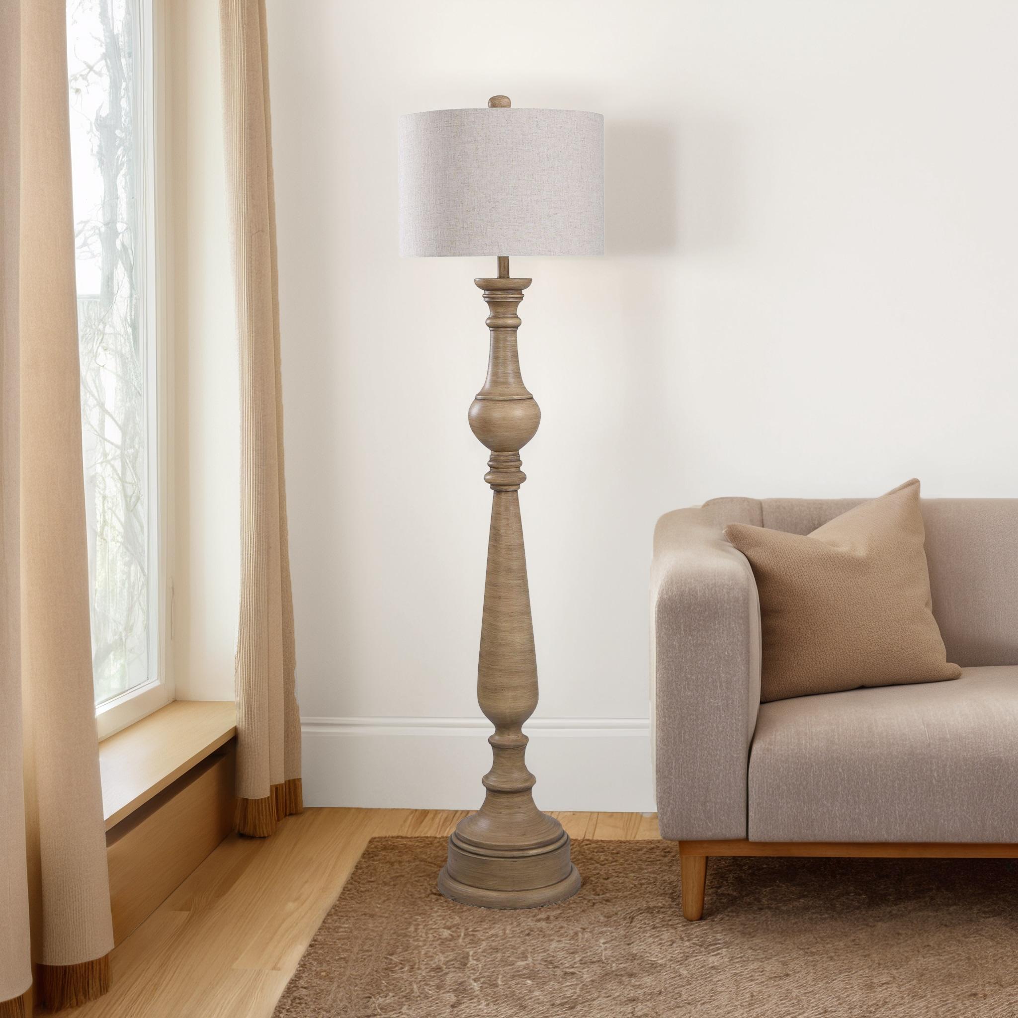Tipton Farmhouse Floor Lamp - Taupe Washed Finish - Beige Shade