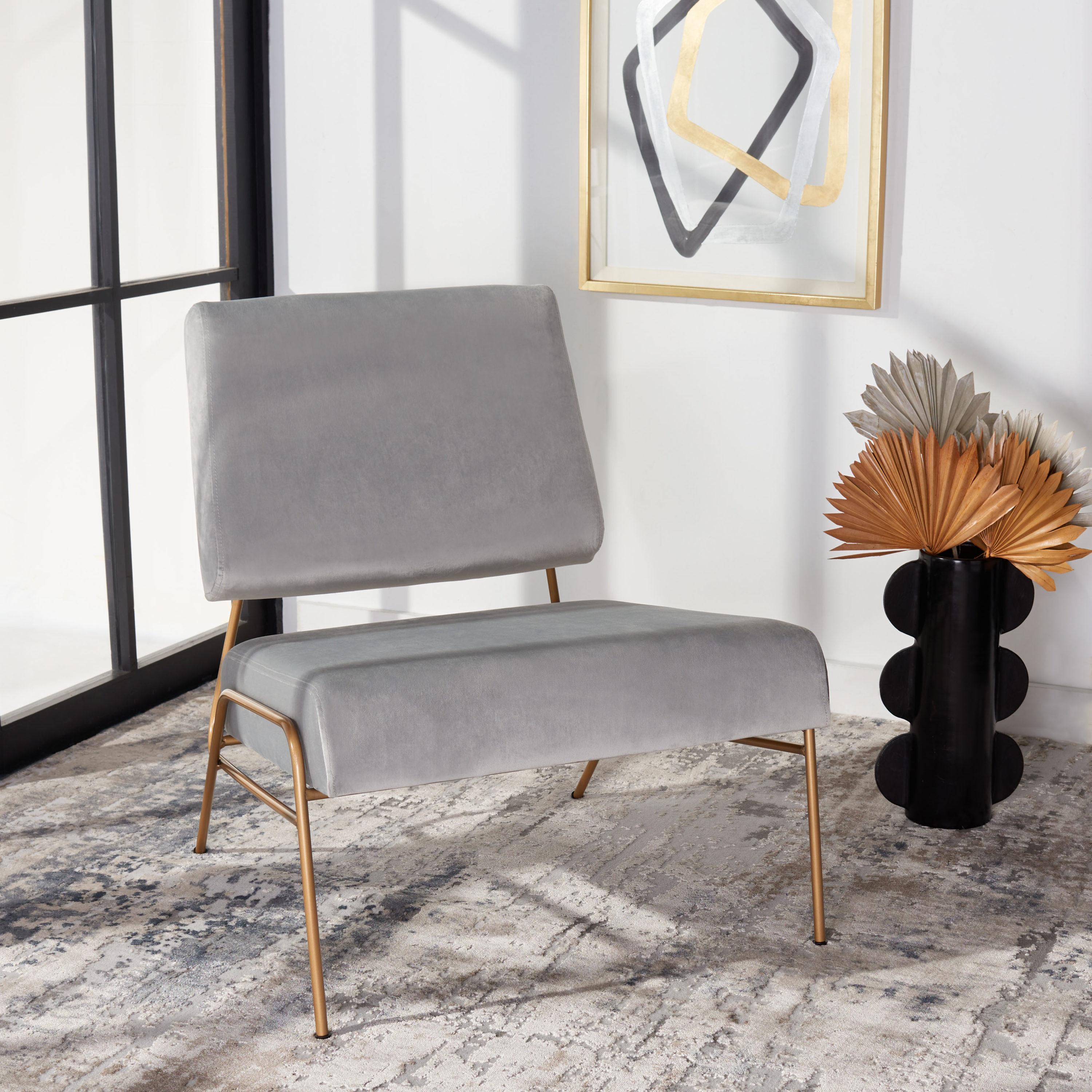 Romilly Velvet Accent Chair - ACH6203 - Grey/Gold - Safavieh