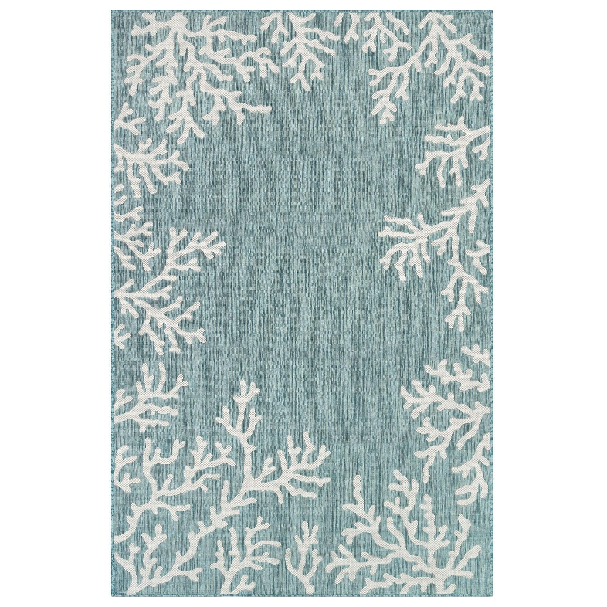Liora Manne Carmel Coral Border Indoor/Outdoor Rug Aqua 3'3" x 4'11"