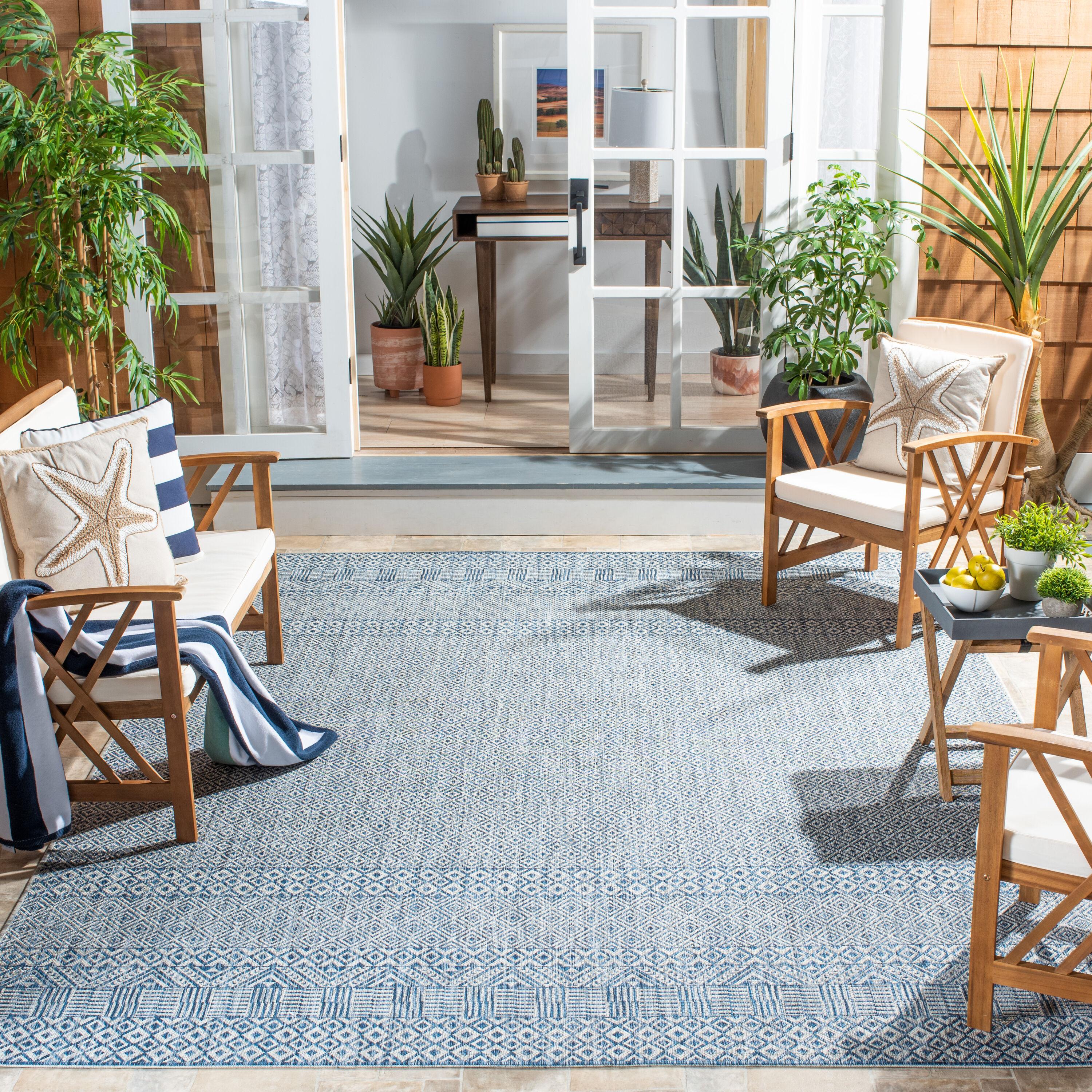 Courtyard CY8235 Power Loomed Indoor and Outdoor Area Rug - Grey/Blue - 4'x4' - Safavieh