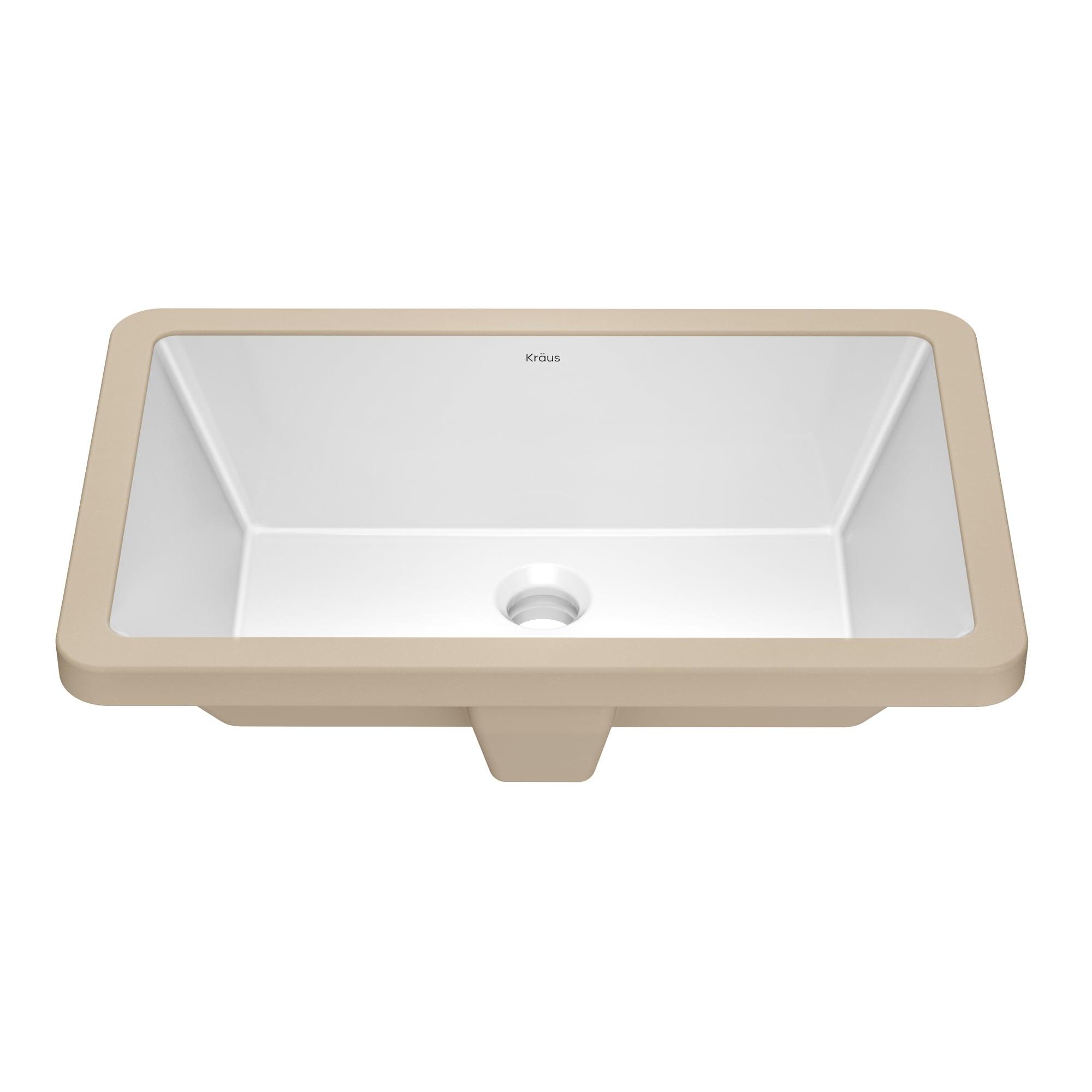 KRAUS Elavo. Rectangular Porcelain Ceramic Undermount Bathroom Sink In White With Overflow Drain, KCU-242