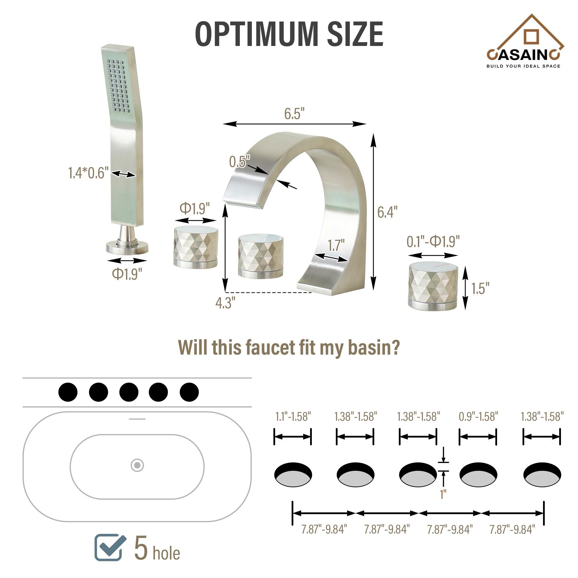 3 Handles Deck Mounted Bathroom Tub Faucet Trim with Handshower