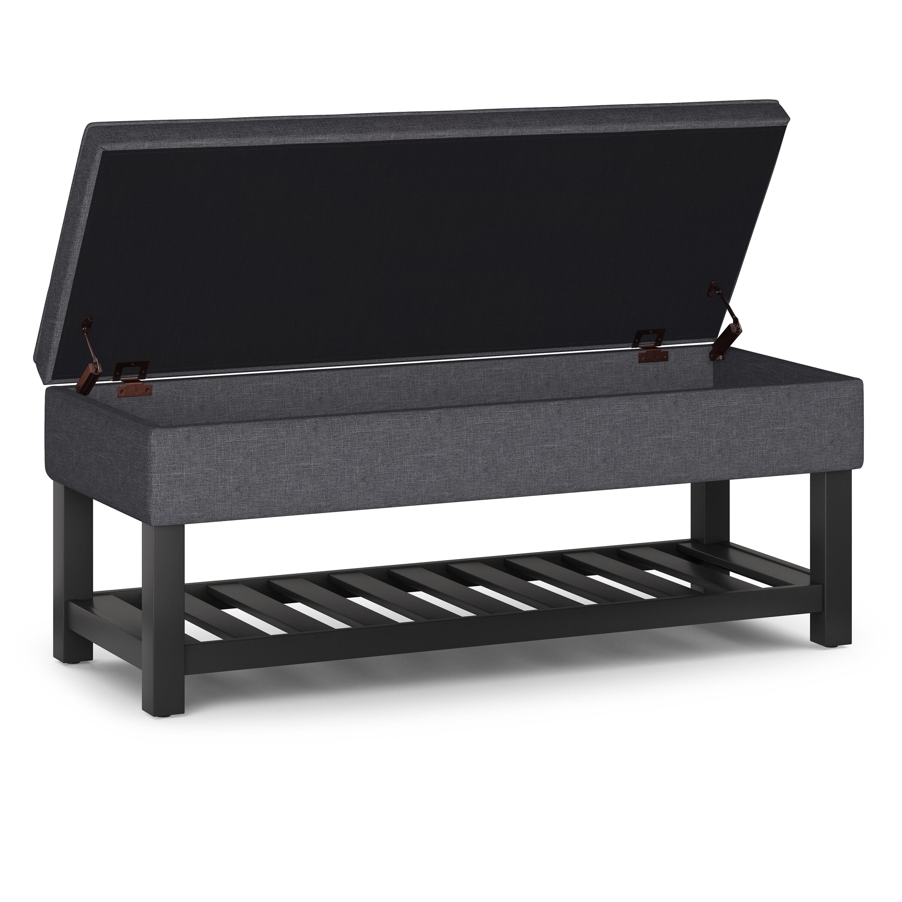 Simpli Home Saxon 43"W Tufted Transitional Storage Ottoman Bench with with Lift-Top Lid