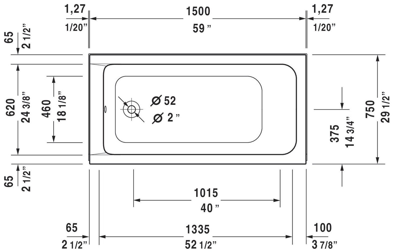 D-Code 59" x 30" Drop In Soaking Bathtub