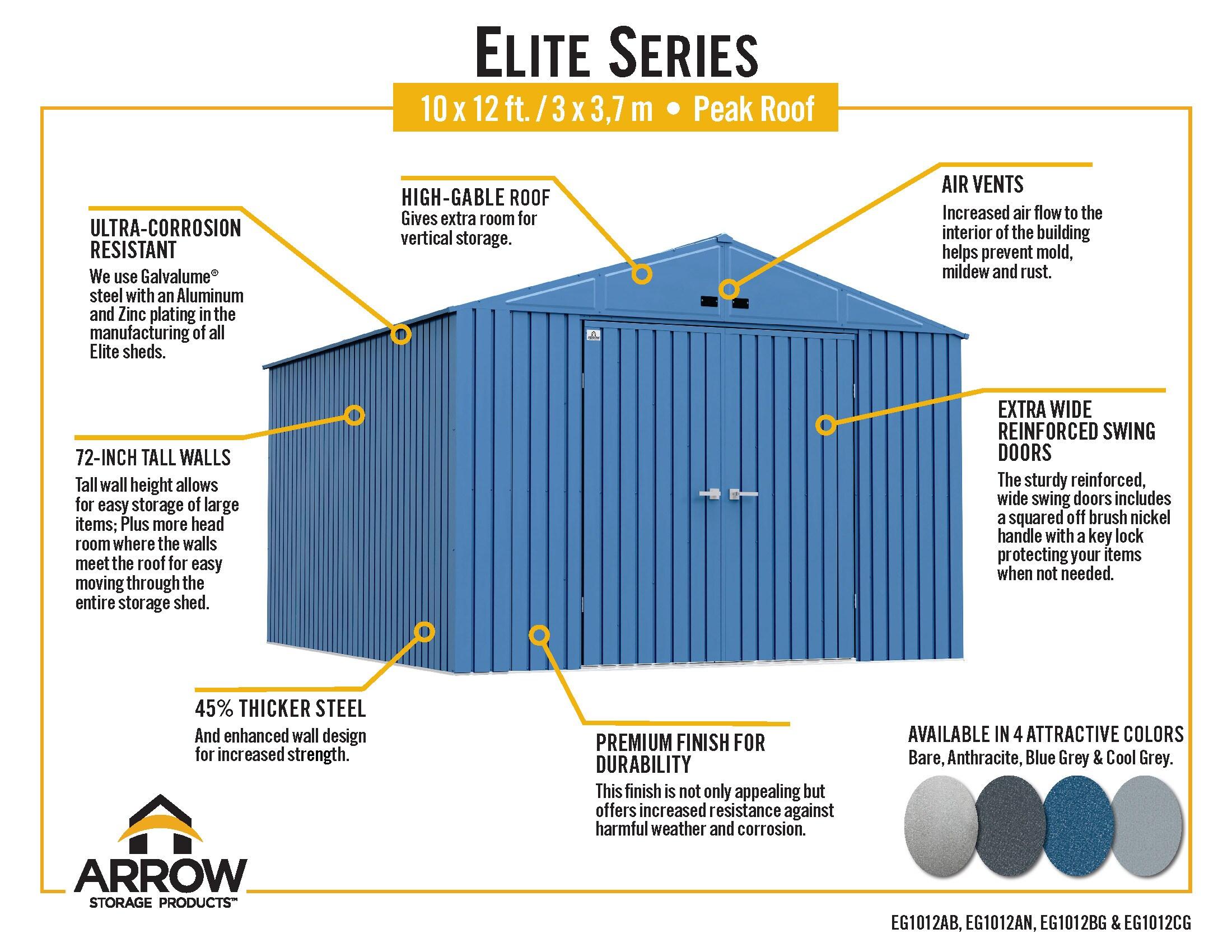 Arrow Arrow Elite 10 ft. W x 12 ft. D Galvanized Steel Storage Shed