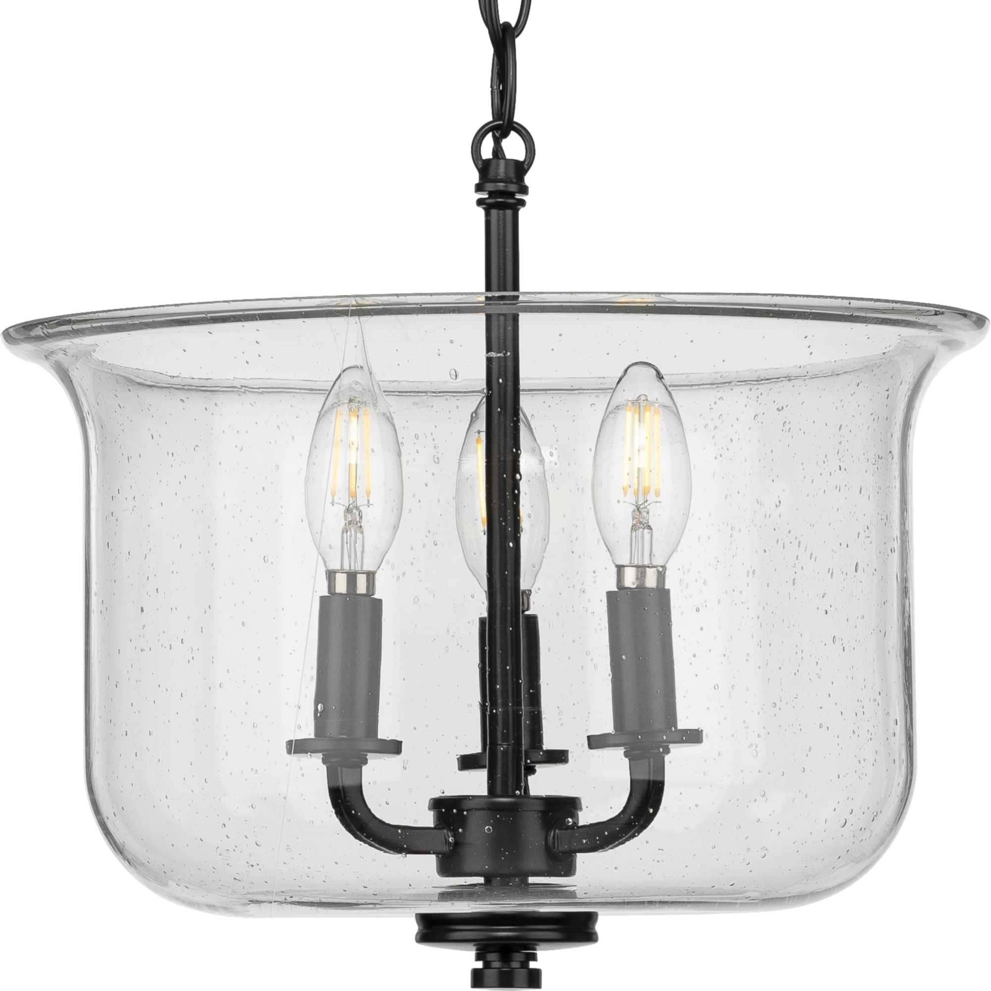 Progress Lighting Winslett 3-Light Semi-Flush Mount, Matte Black, Seeded Glass Shade