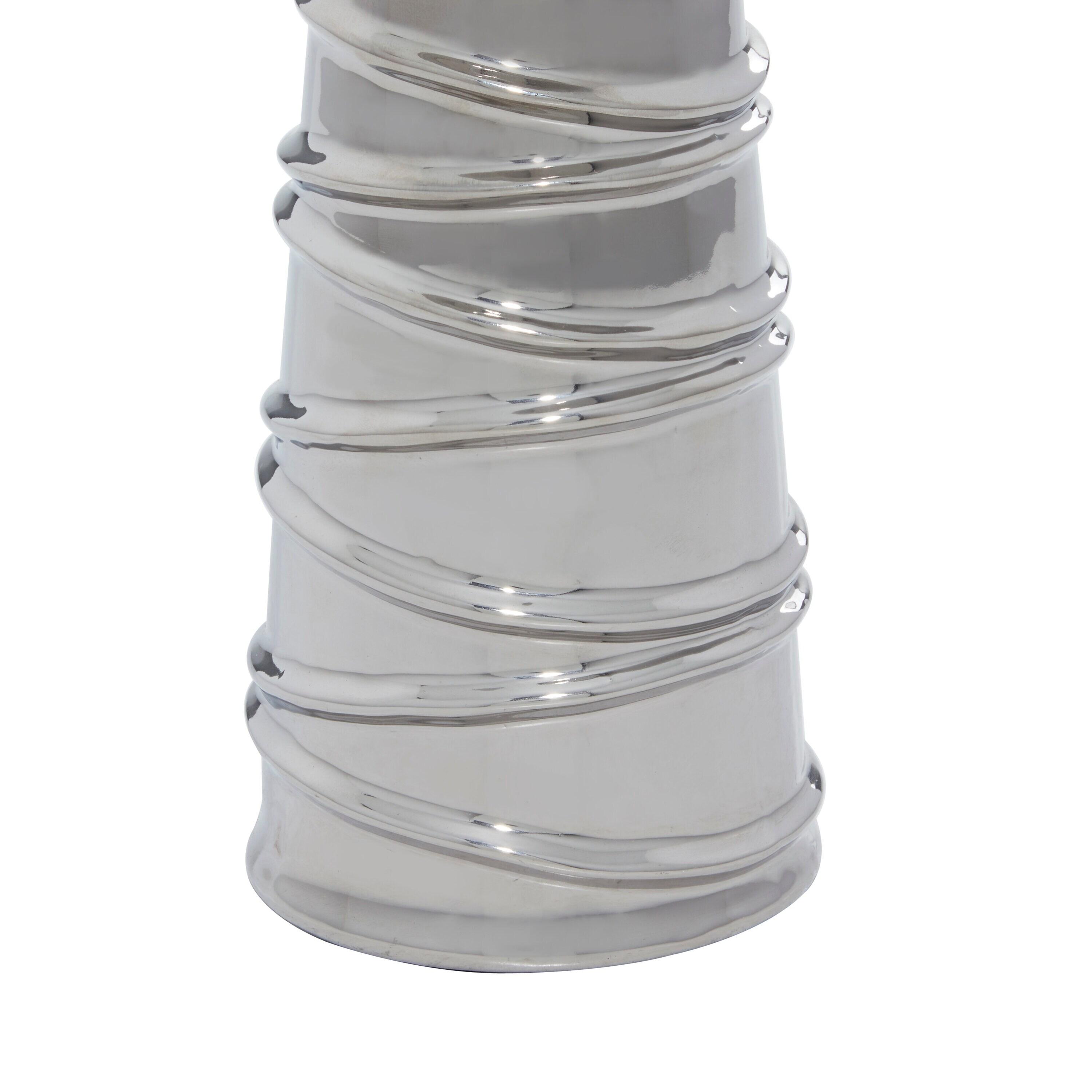 Mercer41 Ceramic Abstract Wrapped Decorative Silver Candle Holder Set