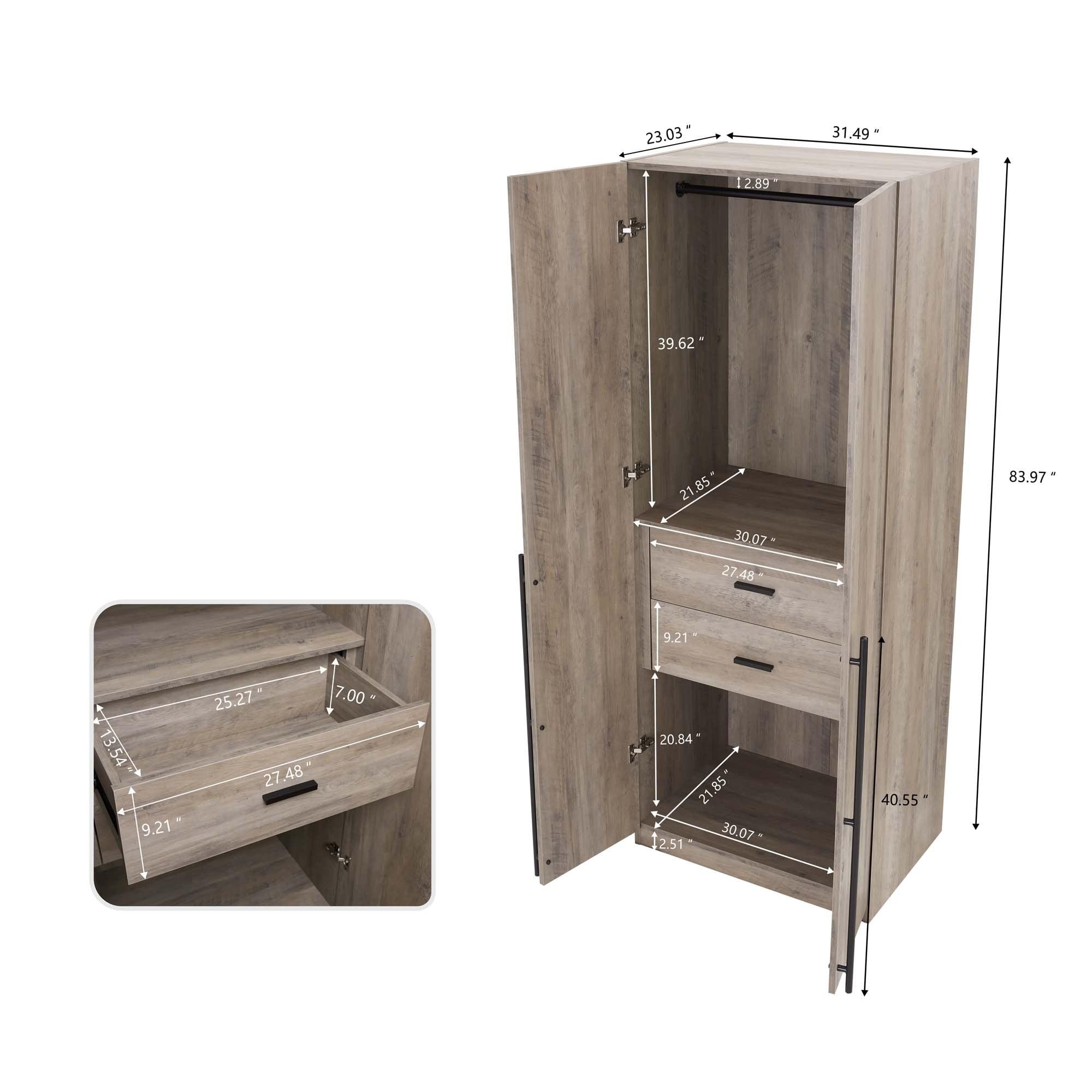 Manhattan Comfort 2pc Lee 4 Door Module Wardrobe Rustic Gray: Modern Style, MDF, Metal Hardware, 5 Shelves, 2 Drawers