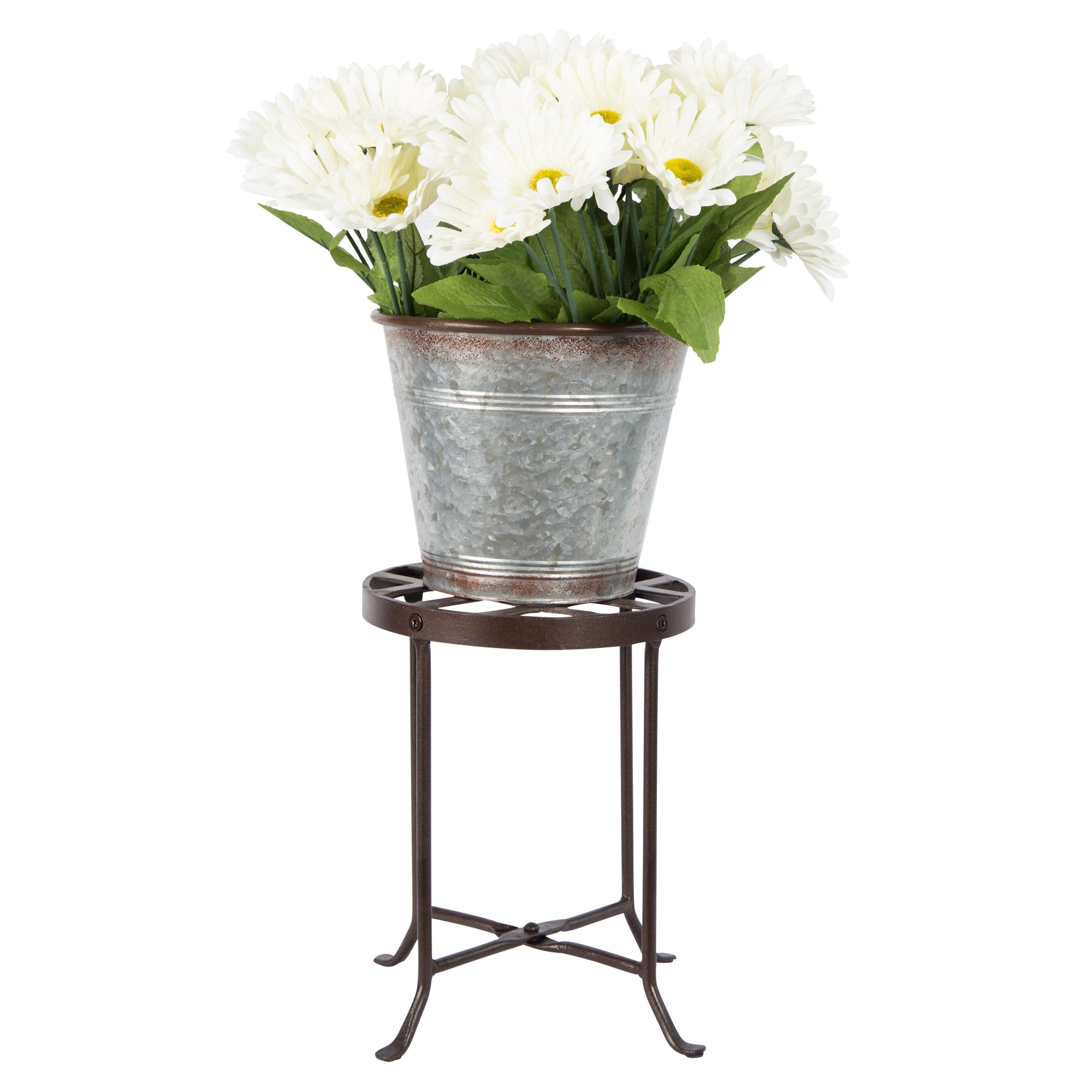 Small Round Iron Table Flowers Plant Stand - ACHLA Designs: Contemporary Freestanding Outdoor Holder, No Assembly Required