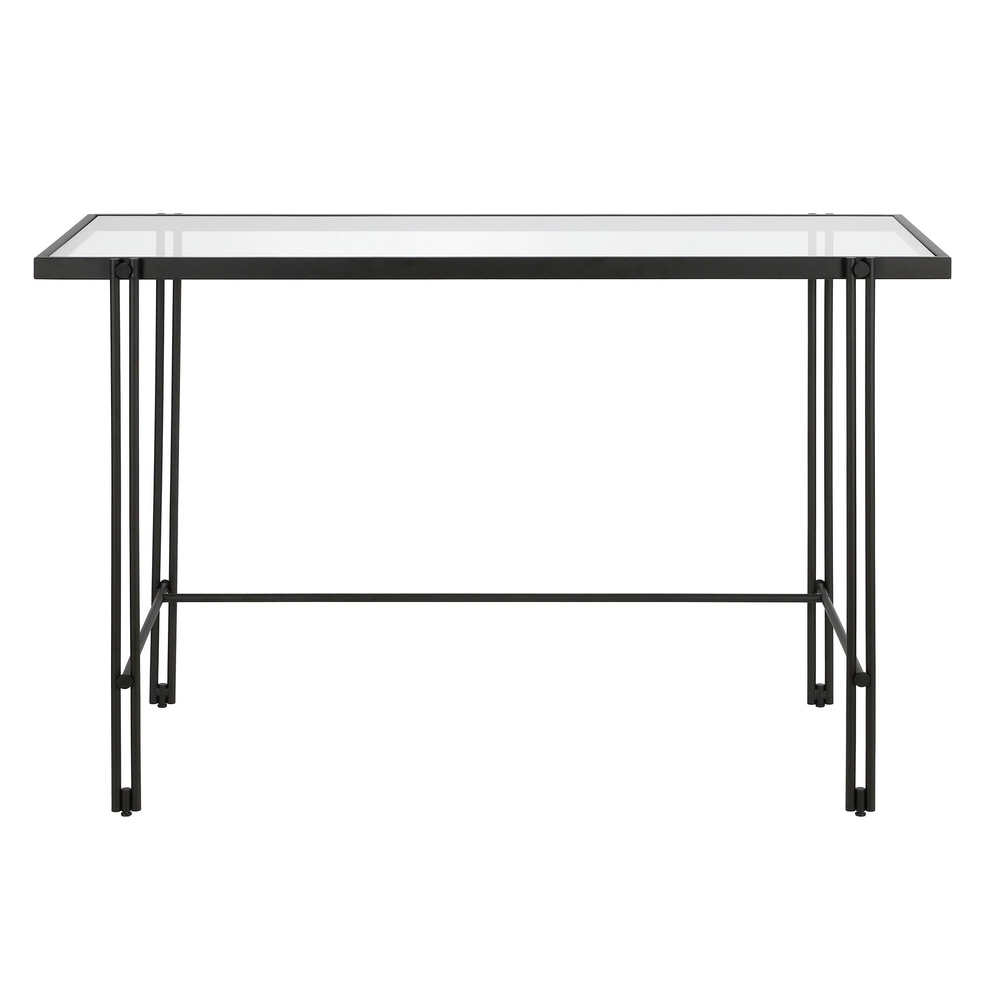 Evelyn&Zoe Contemporary 48 in. Blackened Bronze Metal Desk with Glass Top
