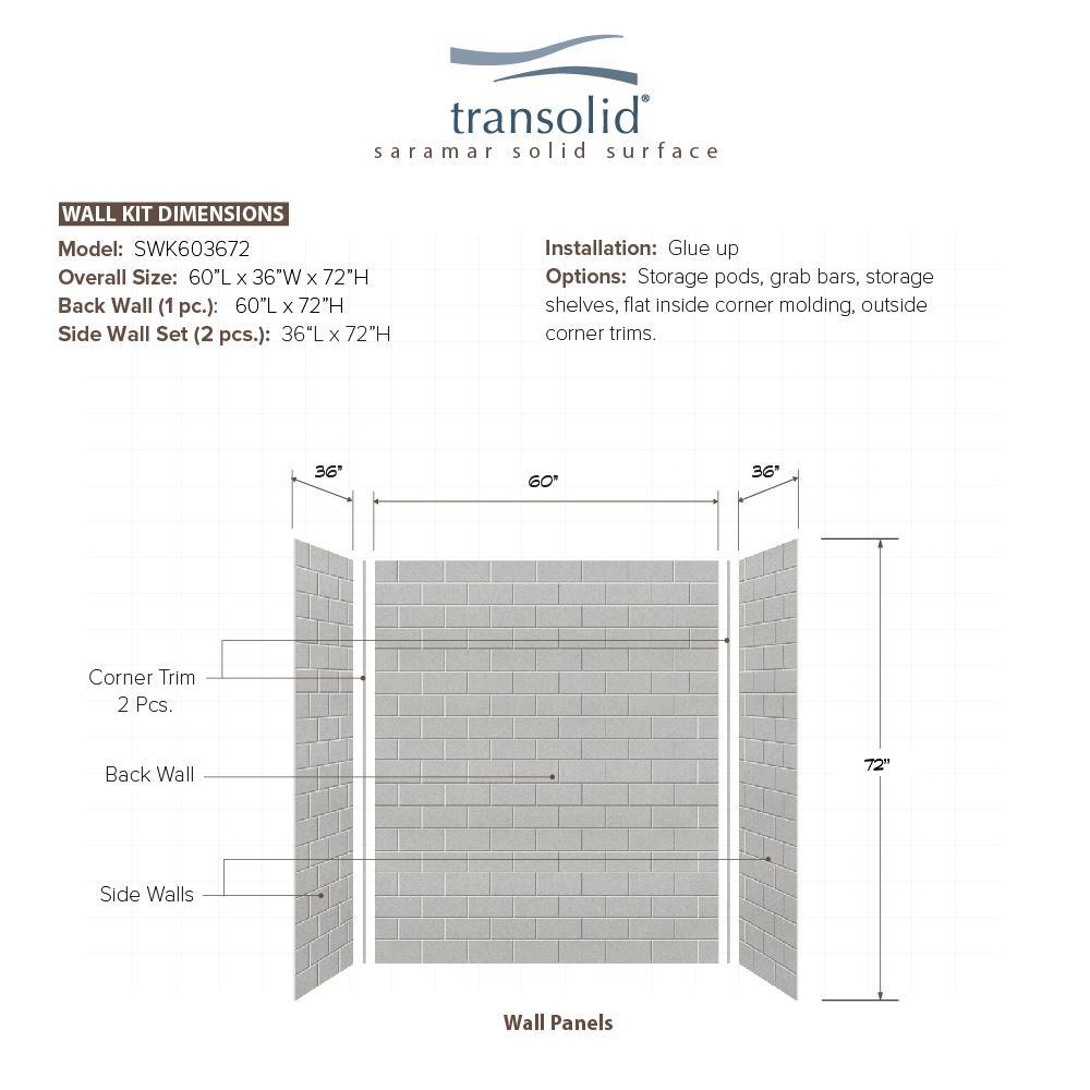 Transolid SaraMar 60'' W 36'' D 72'' H Glue Up Solid Surface Wall