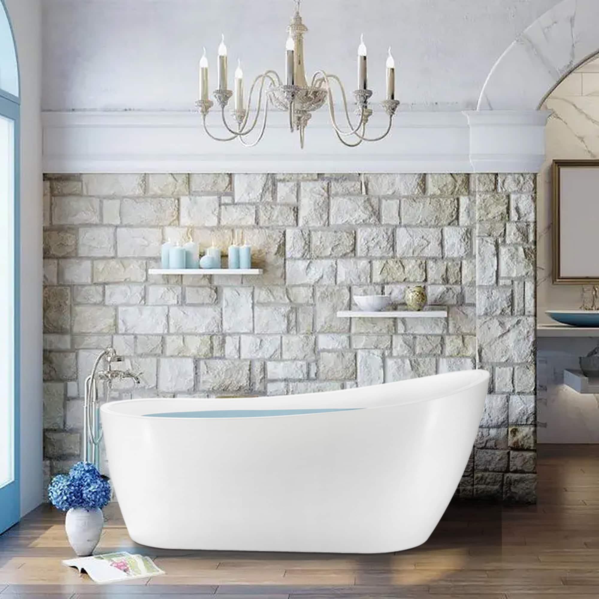 67" x 30" Freestanding Soaking Fiberglass Bathtub