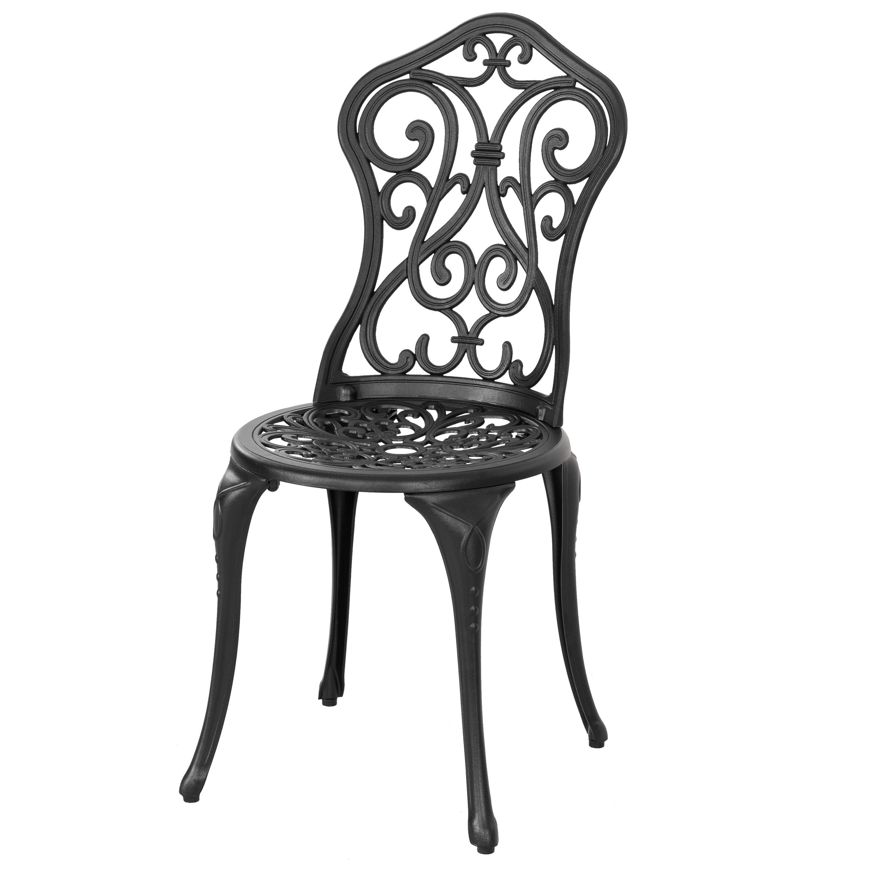 Black Cast Aluminum 3-Piece Outdoor Bistro Set with Floral Design