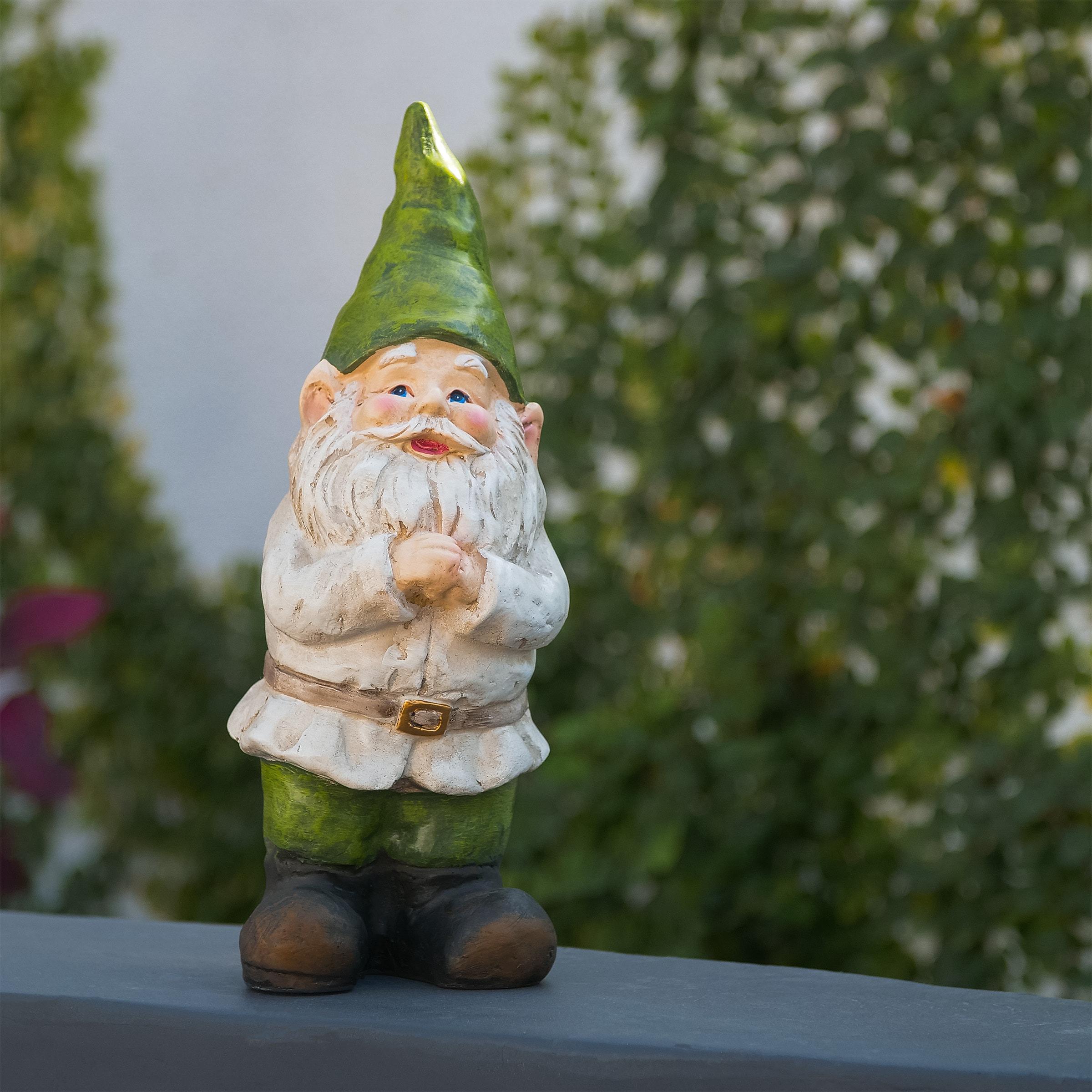 Beige and Green Polyresin Garden Gnome Statue