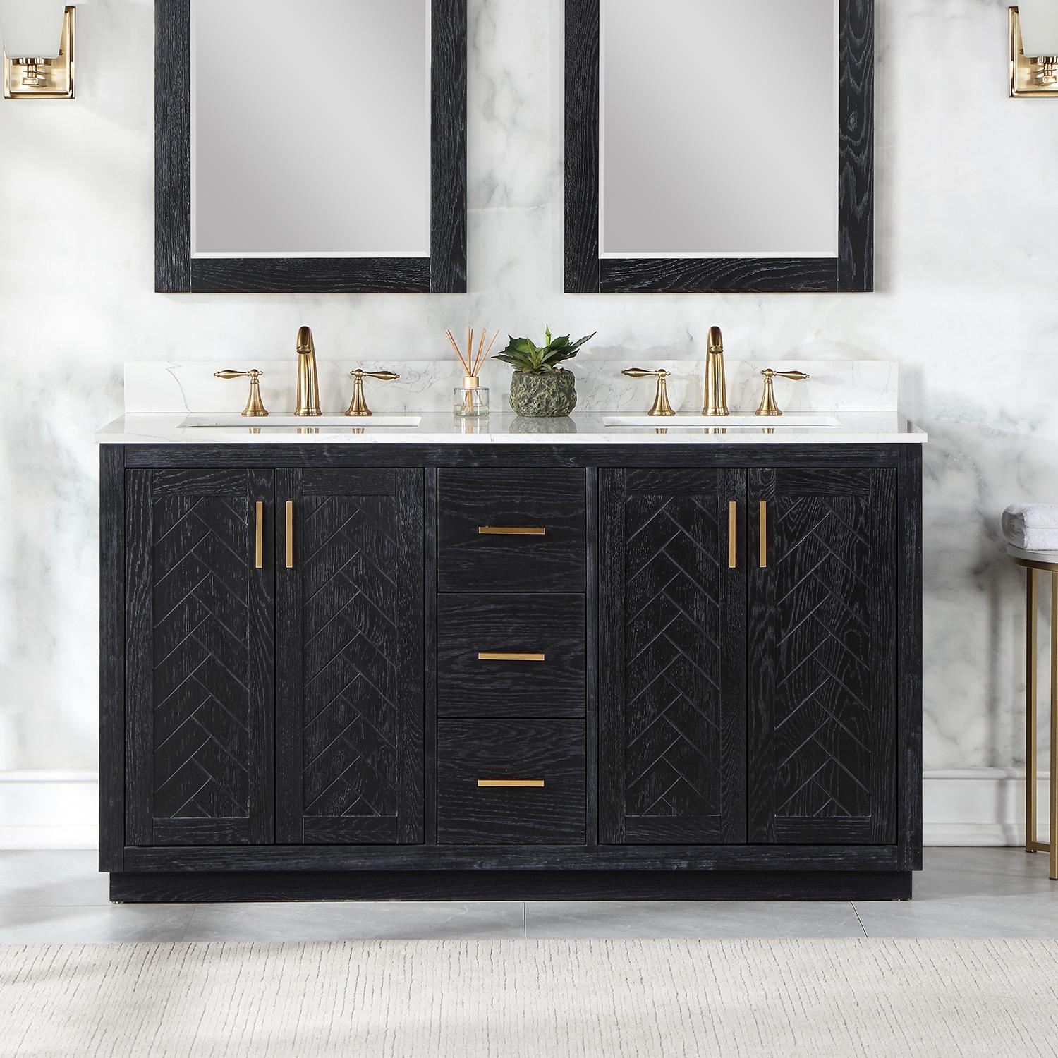 Gazsi 60" Double Bathroom Vanity Set in Black Oak without Mirror